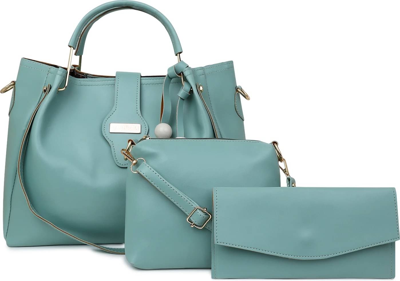     			Generic Handheld Bag Faux Leather Set of 3 ( Green )