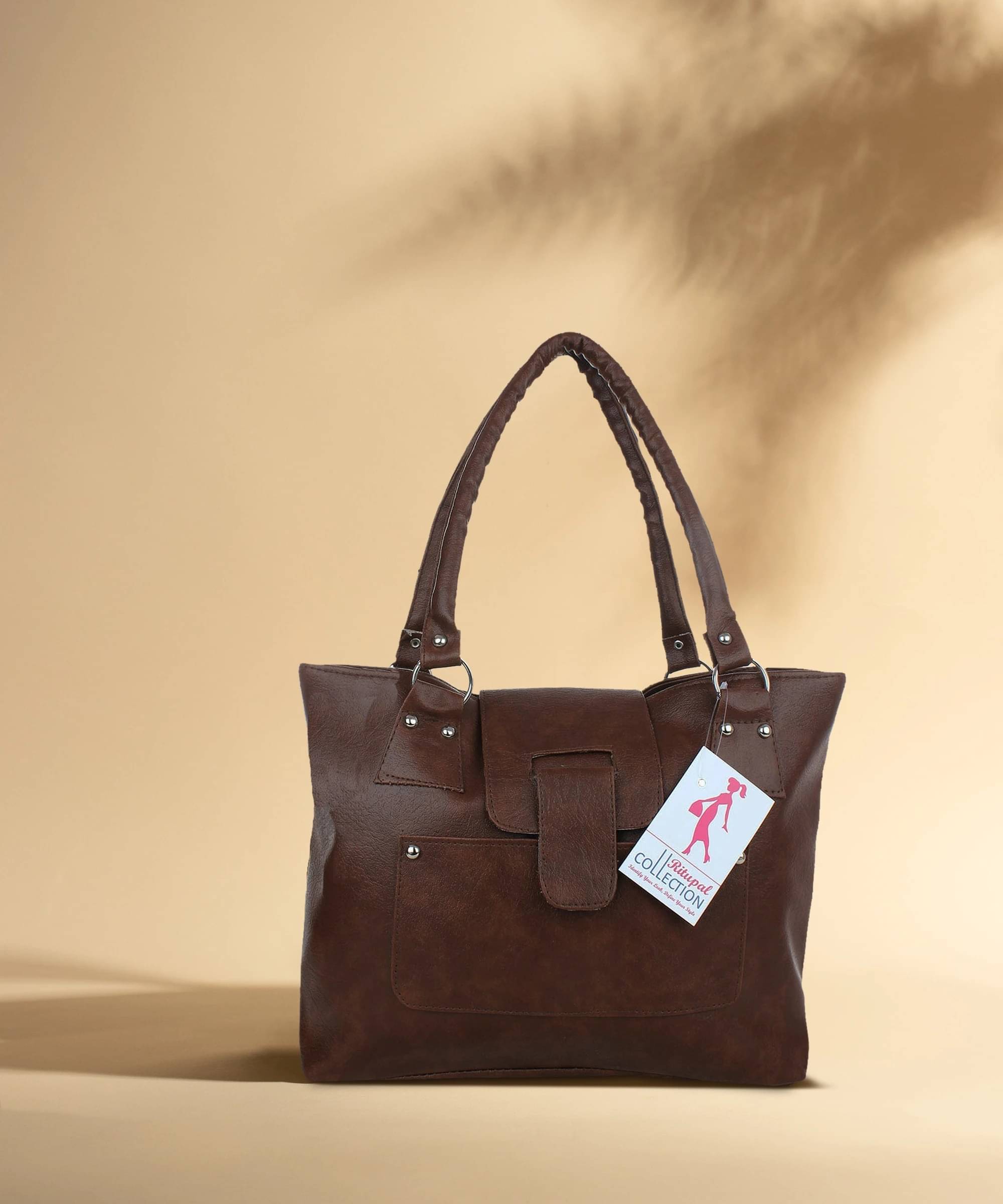    			Generic Handheld Bag Faux Leather Set of 1 ( Brown )
