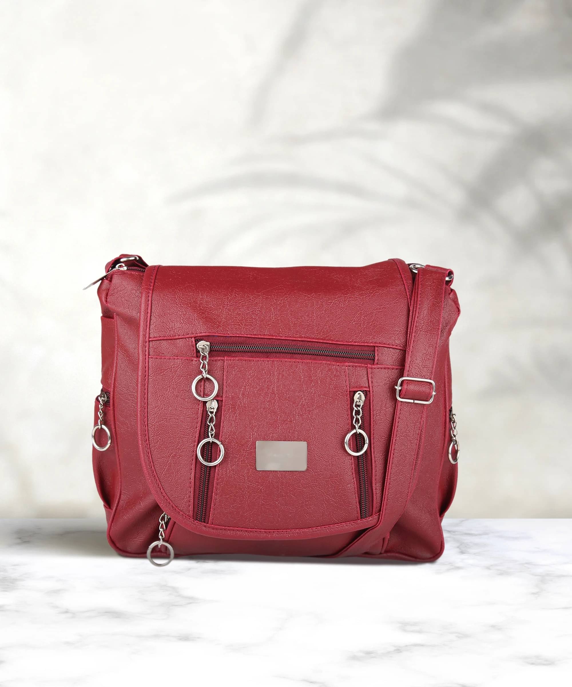     			Generic Handheld Bag Faux Leather Set of 1 ( Maroon )