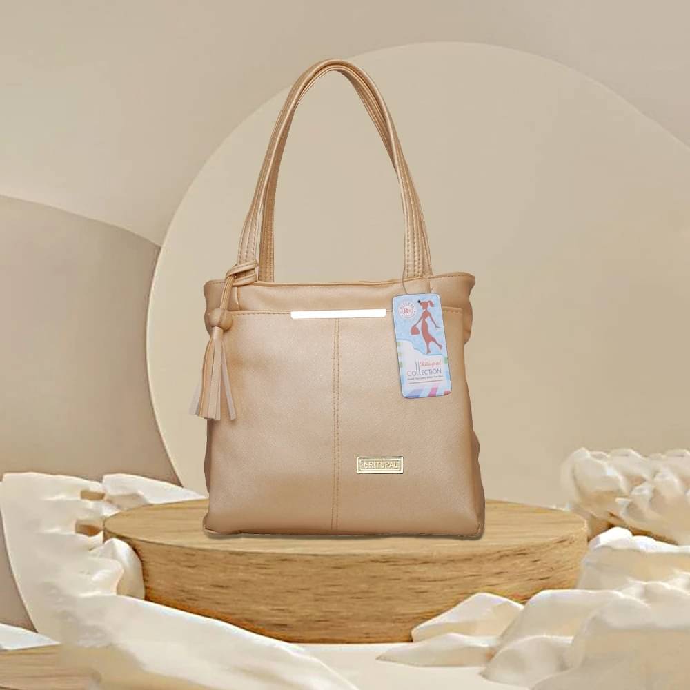     			Generic Handheld Bag Faux Leather Set of 1 ( Beige )