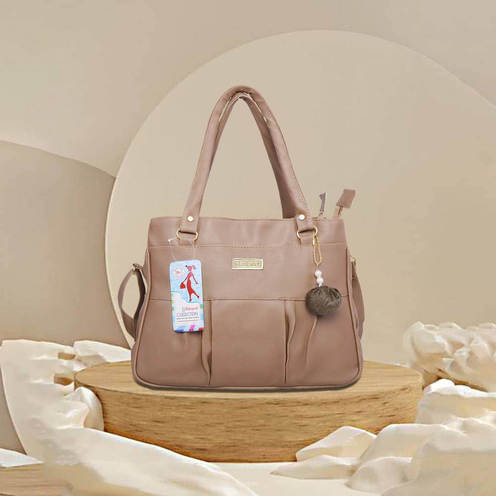     			Generic Handheld Bag Faux Leather Set of 1 ( Beige )