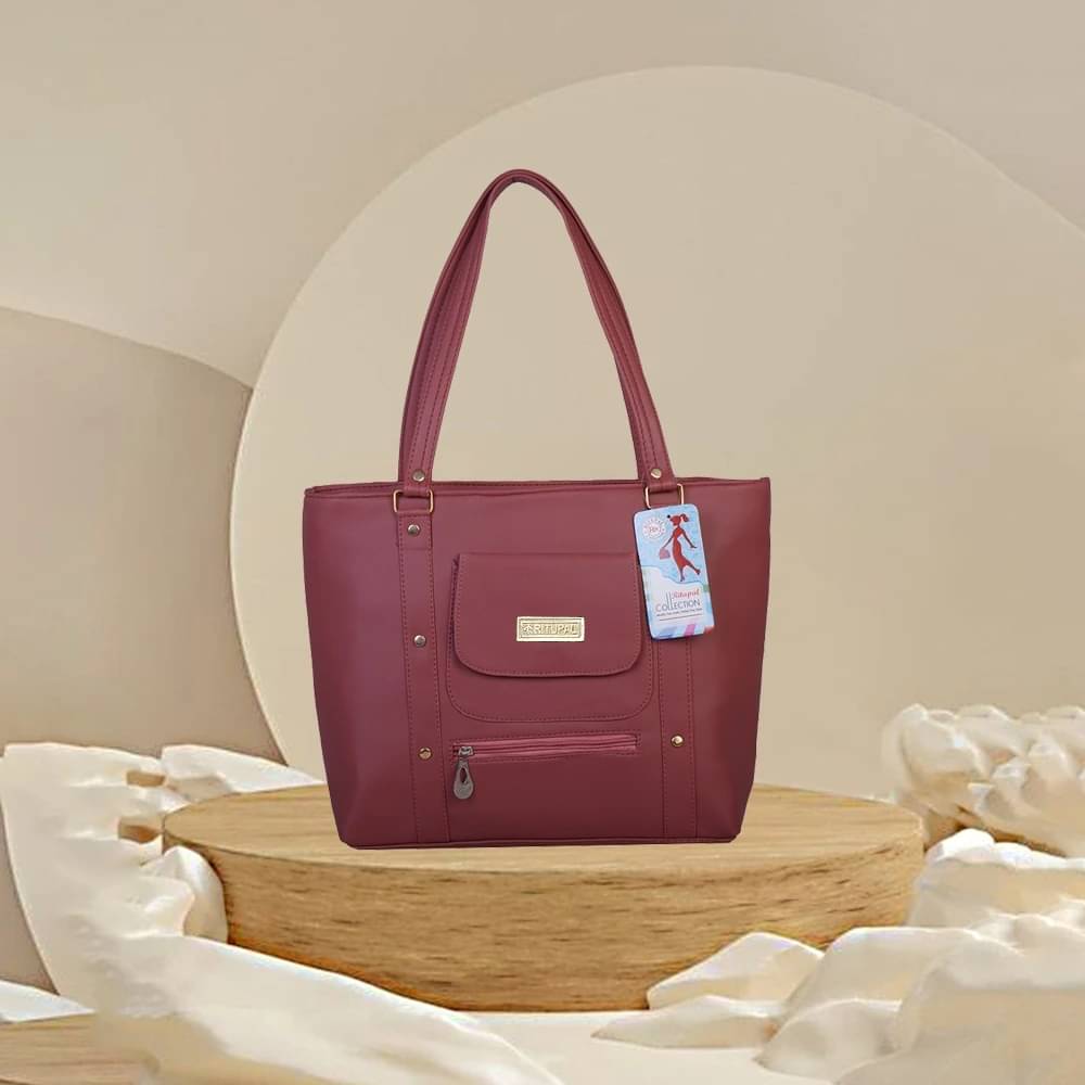     			Generic Handheld Bag Faux Leather Set of 1 ( Maroon )