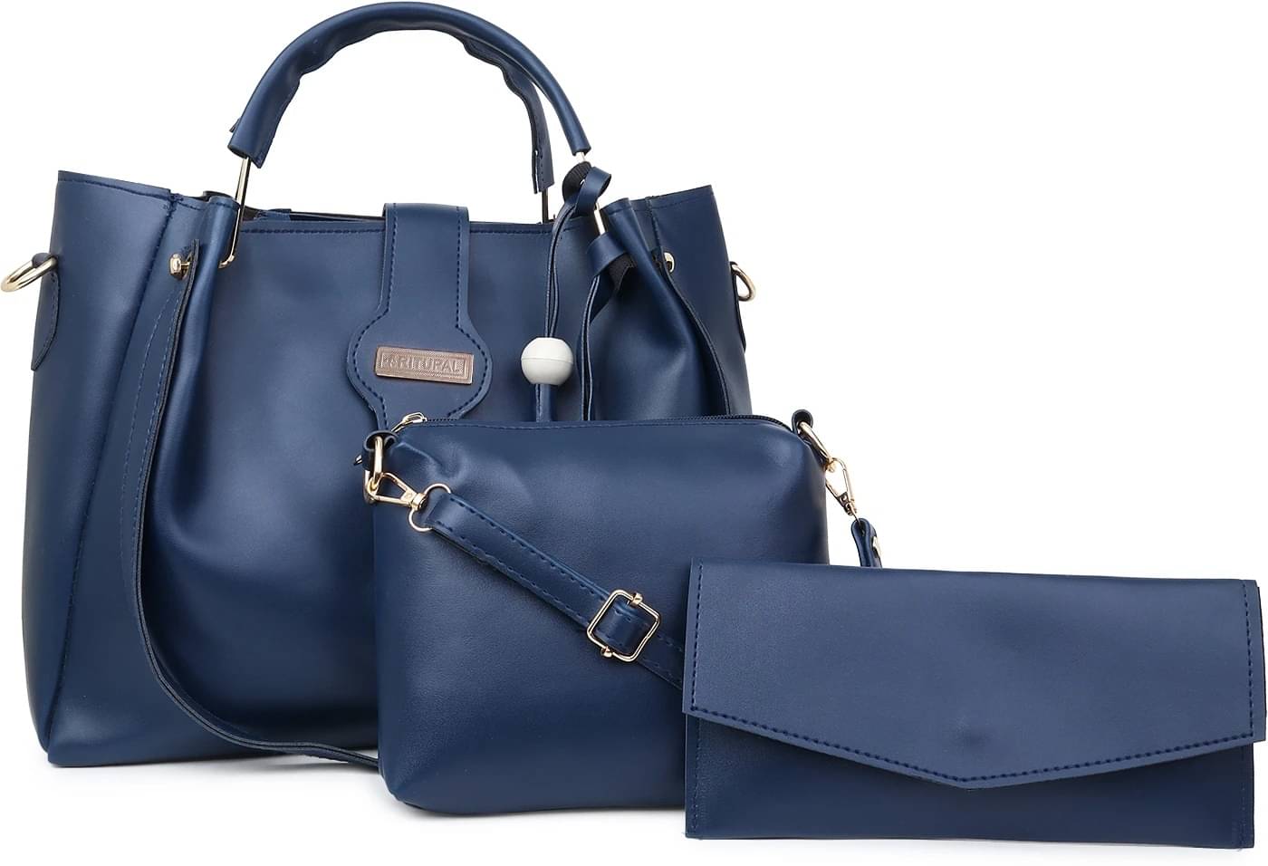     			Generic Handheld Bag Faux Leather Set of 3 ( Blue )