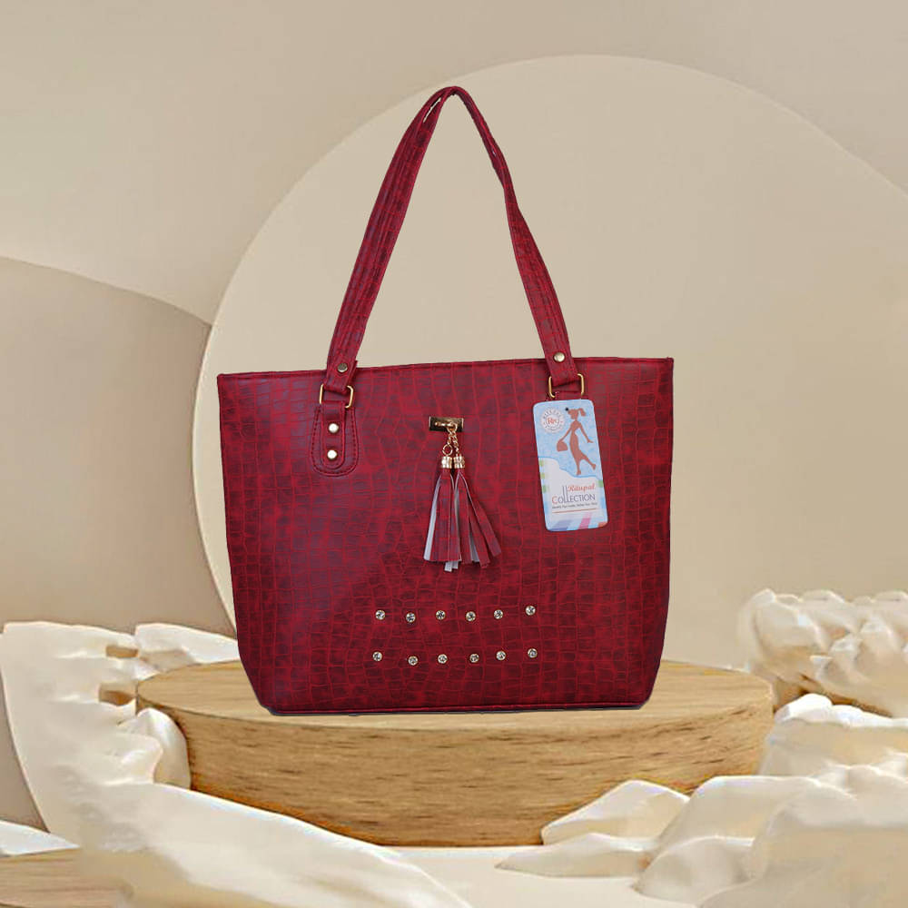     			Generic Handheld Bag Faux Leather Set of 1 ( Maroon )