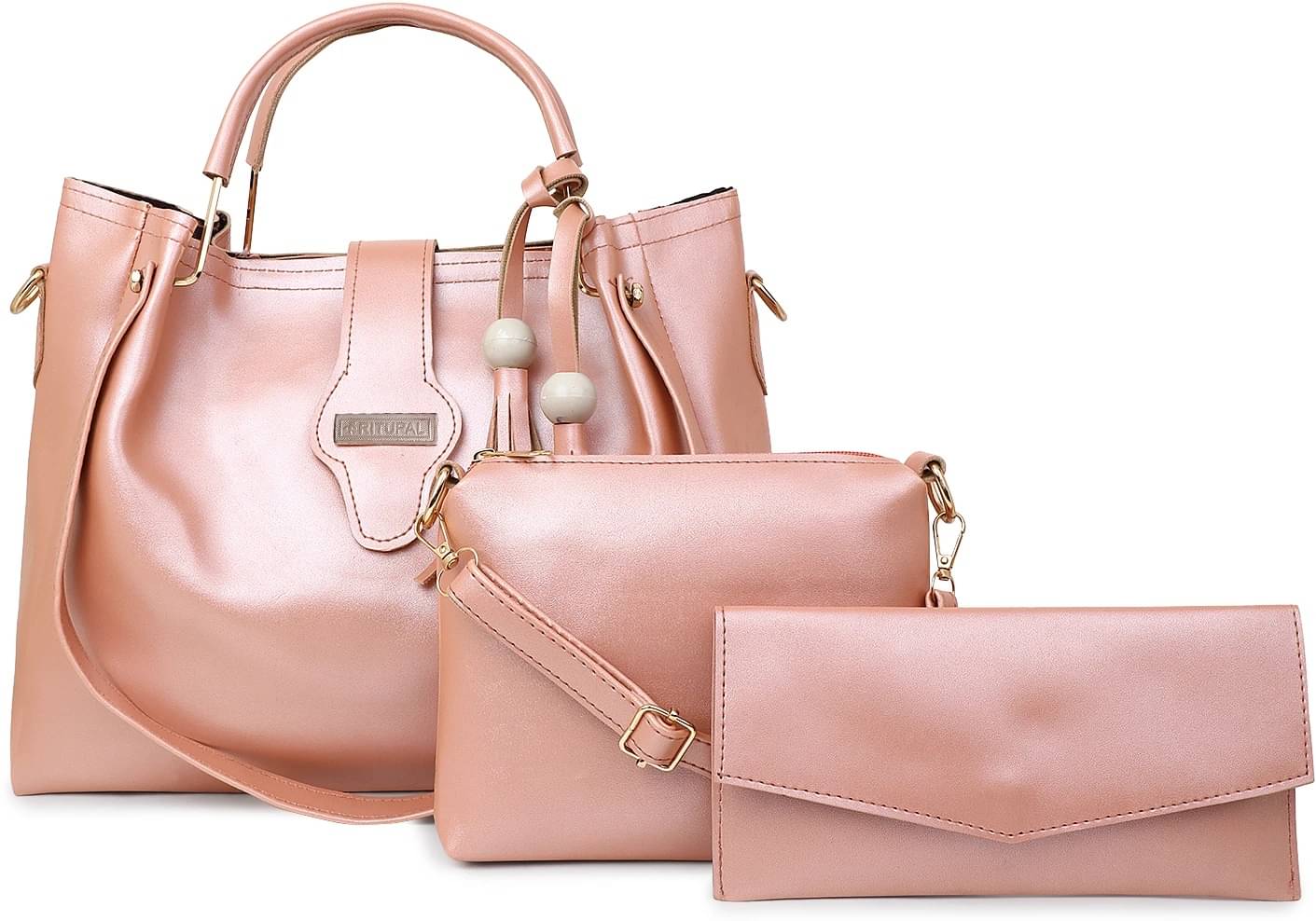     			Generic Handheld Bag Faux Leather Set of 3 ( Pink )