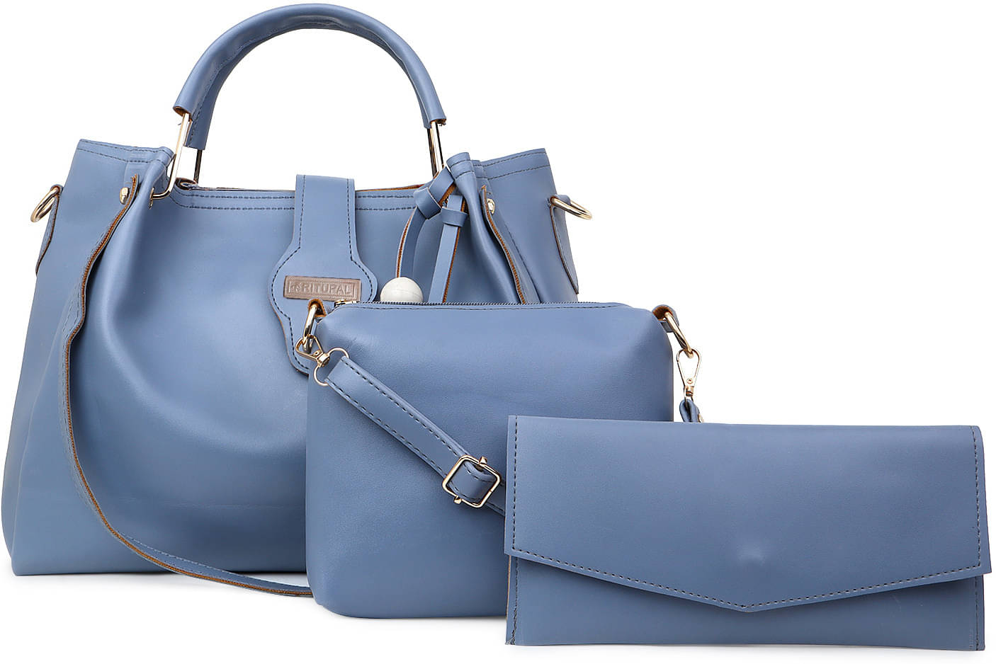     			Generic Handheld Bag Faux Leather Set of 3 ( Blue )