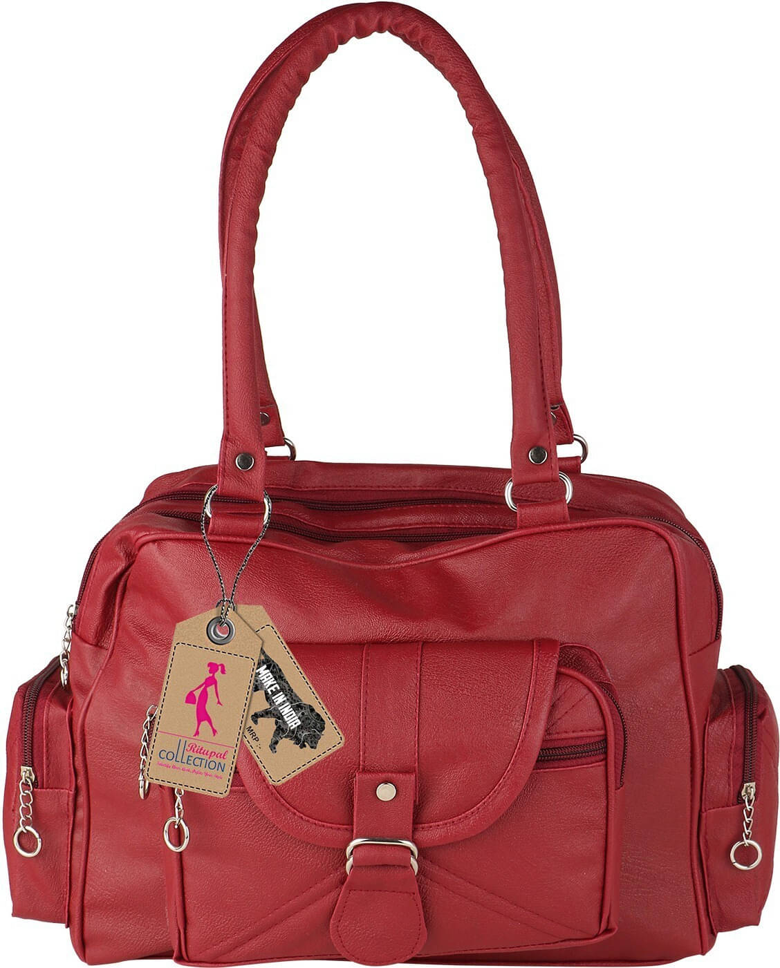     			Generic Satchel Bag Faux Leather Set of 1 ( Maroon )