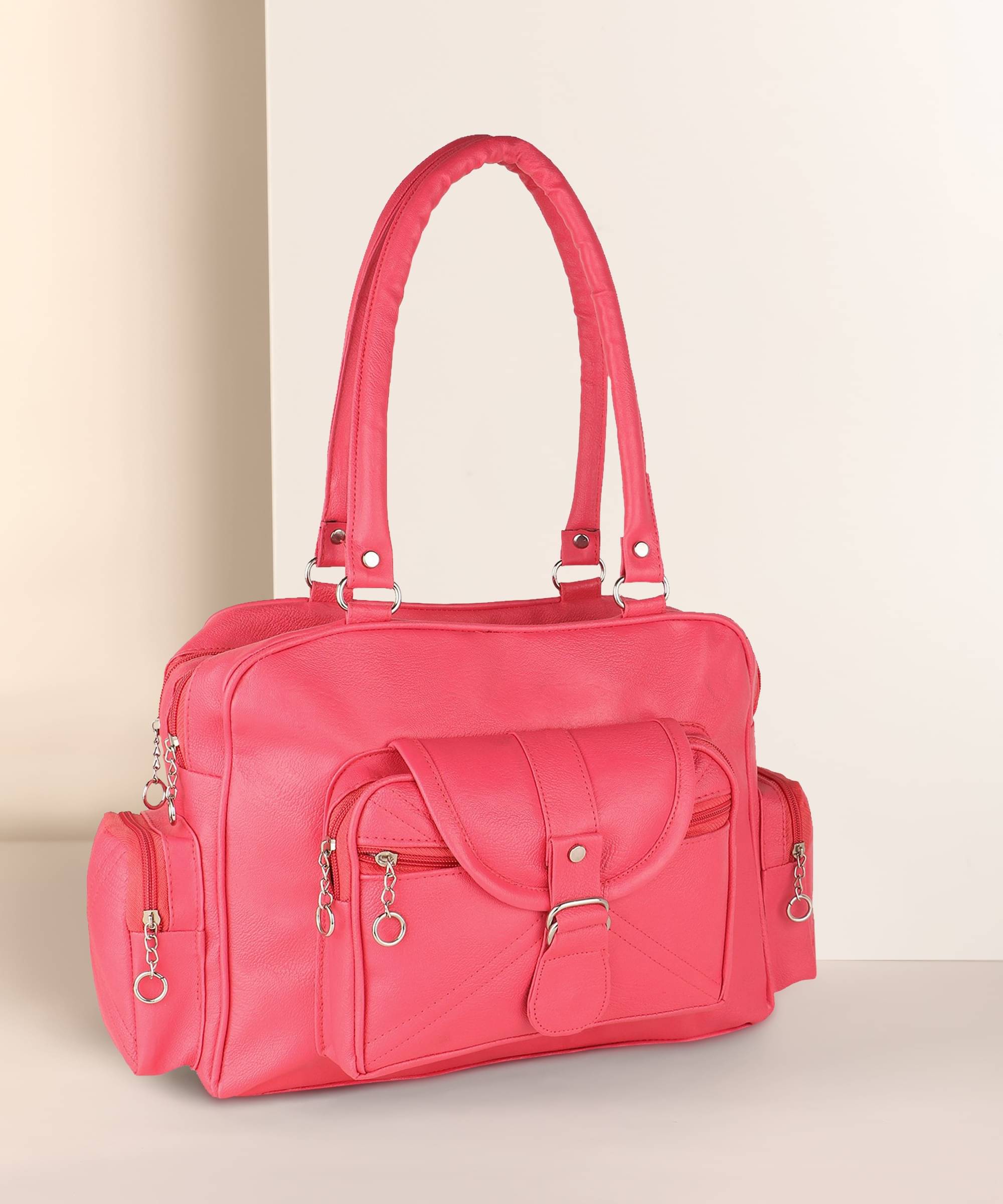     			Generic Satchel Bag Pure Leather Set of 1 ( Pink )