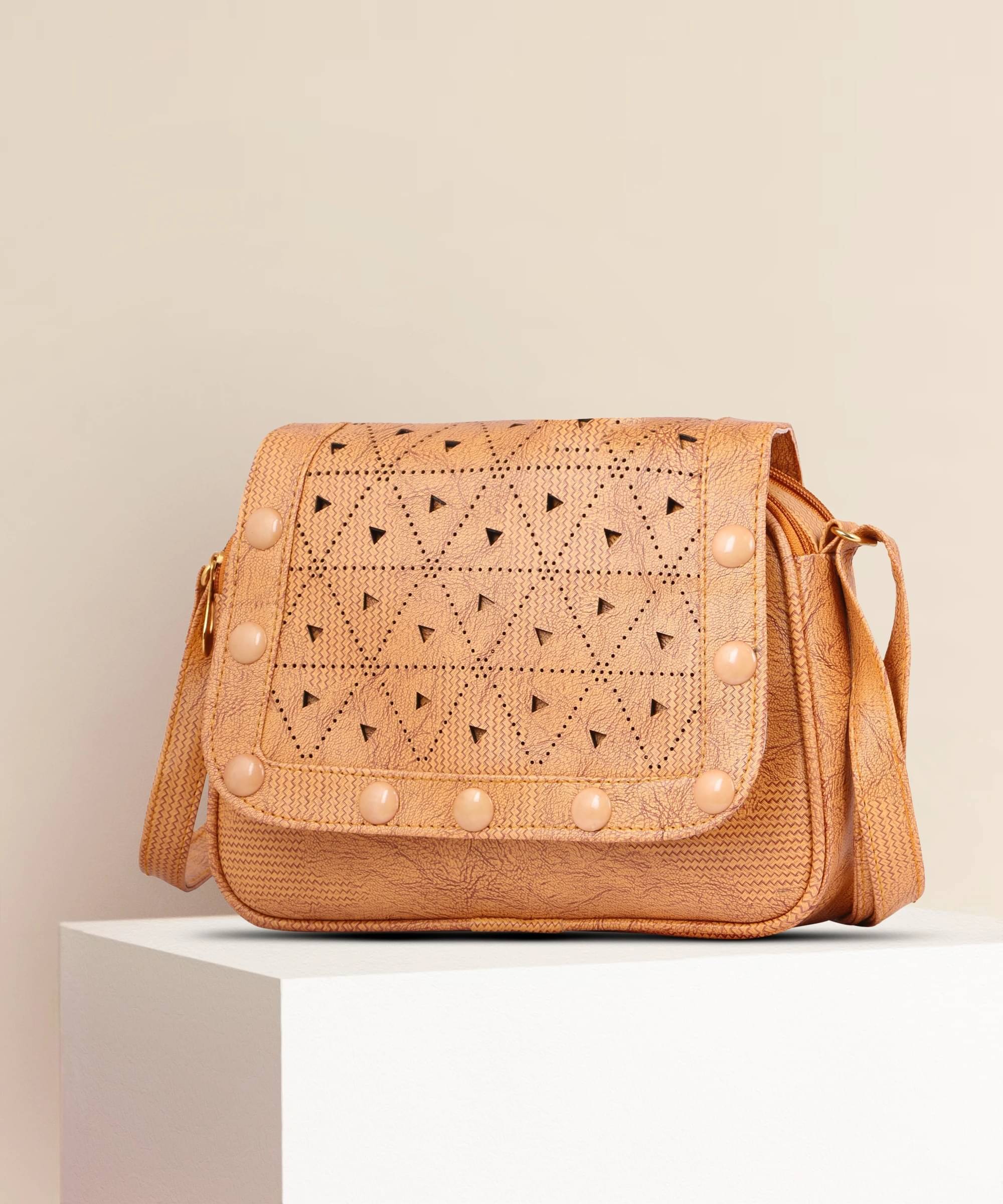     			Generic Sling Bag Faux Leather Set of 1 ( Tan )