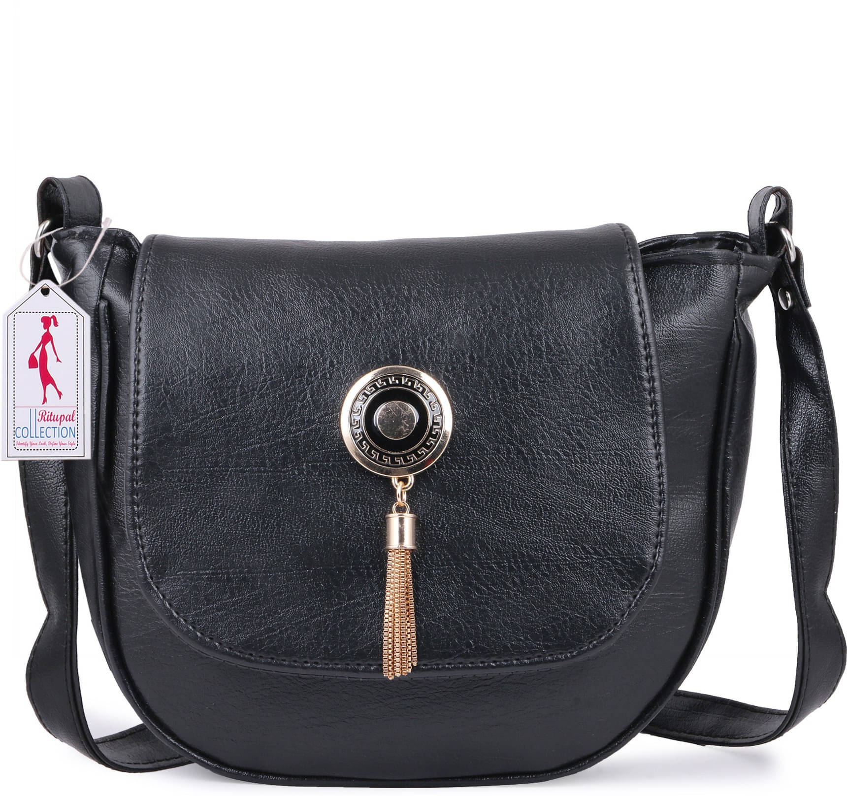     			Generic Sling Bag Faux Leather Set of 1 ( Black )