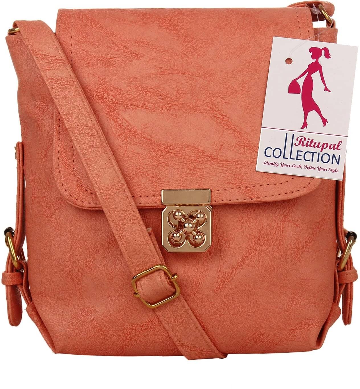     			Generic Sling Bag Pure Leather Set of 1 ( Orange )