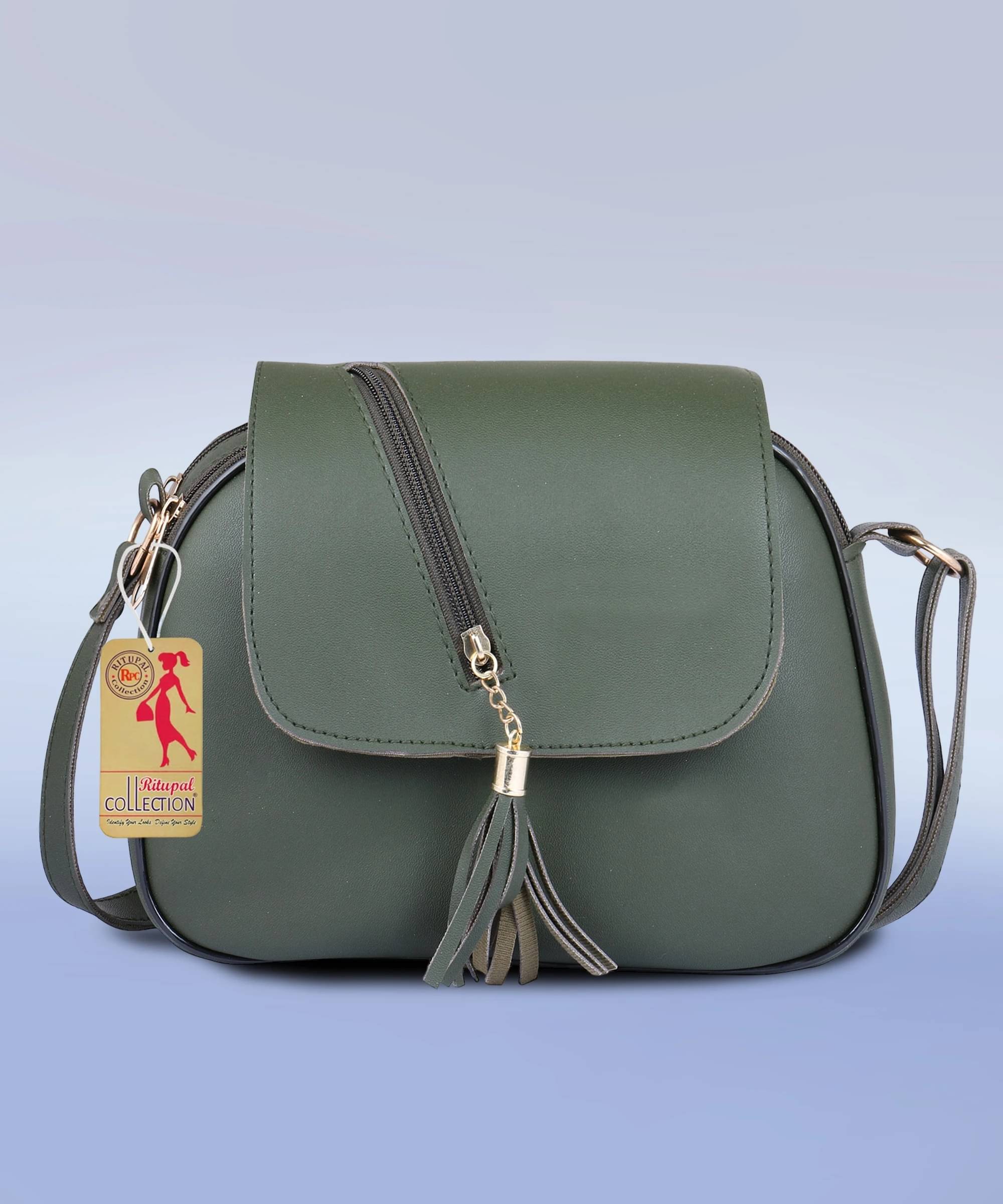     			Generic Sling Bag Pure Leather Set of 1 ( Green )