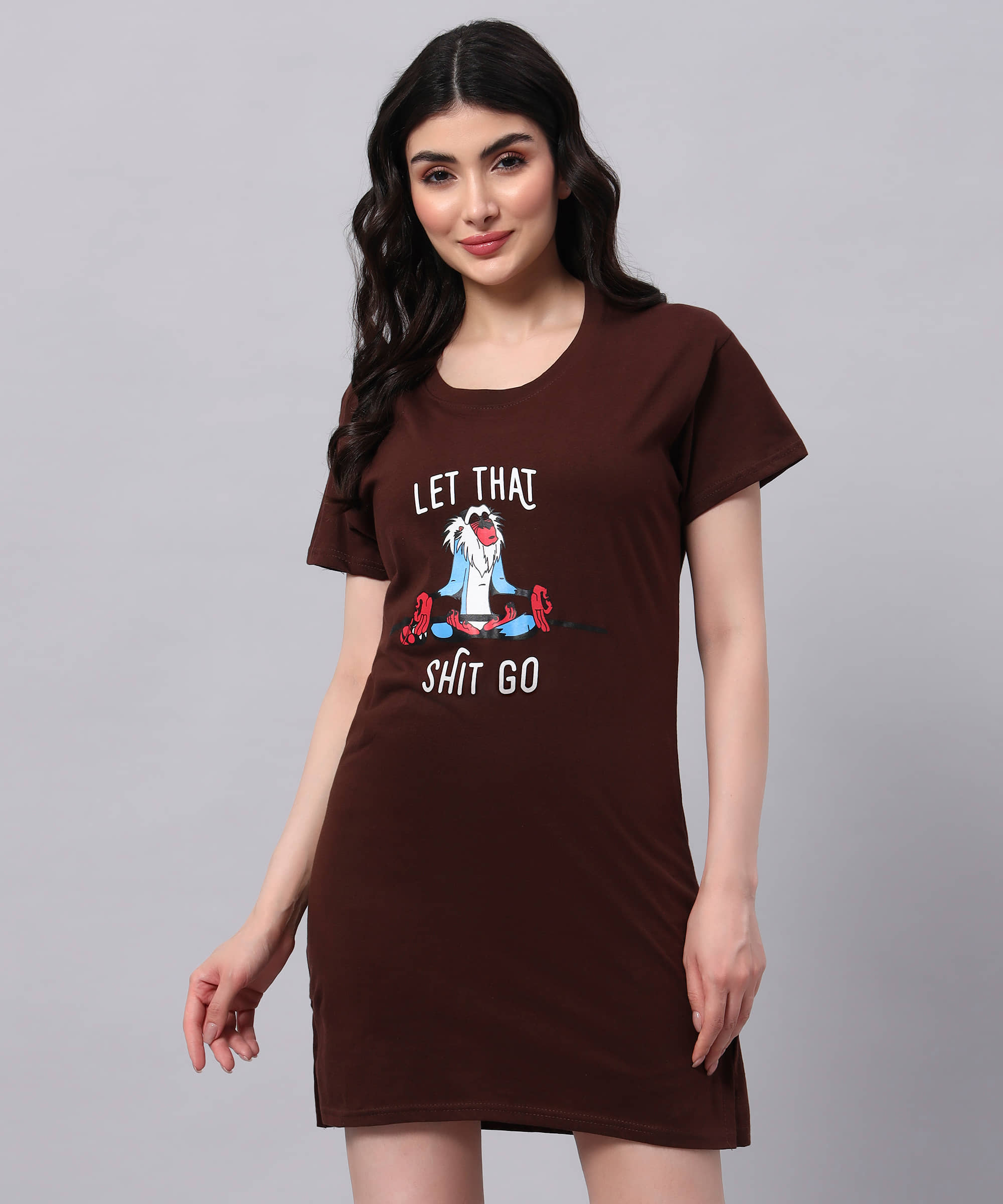 HEMLOCK Women Cotton Printed Regular Fit Round Neck T-Shirt ( Coffee )
