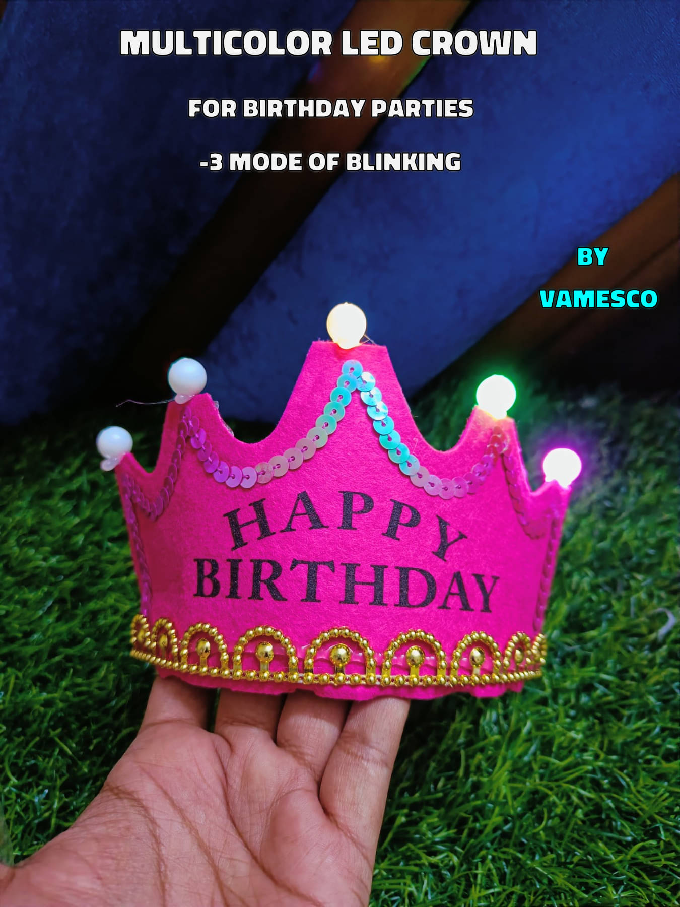     			Happy Birthday Multicolor Blinking LED Crown Rani