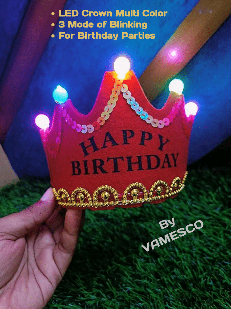 Happy Birthday Multicolor Blinking LED Crown Red Happy Birthday Multicolor Blinking LED Crown Red