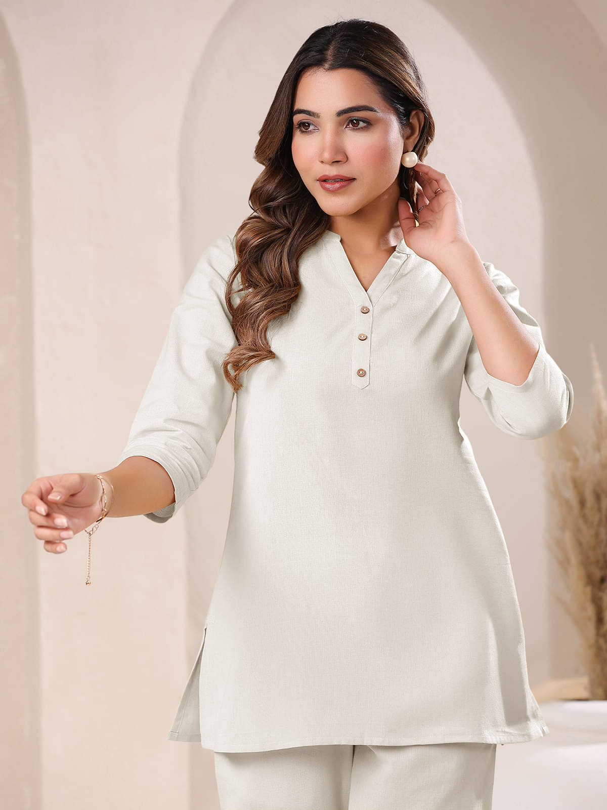     			Janasya Women's Cotton Linen Tunic ( Off White )
