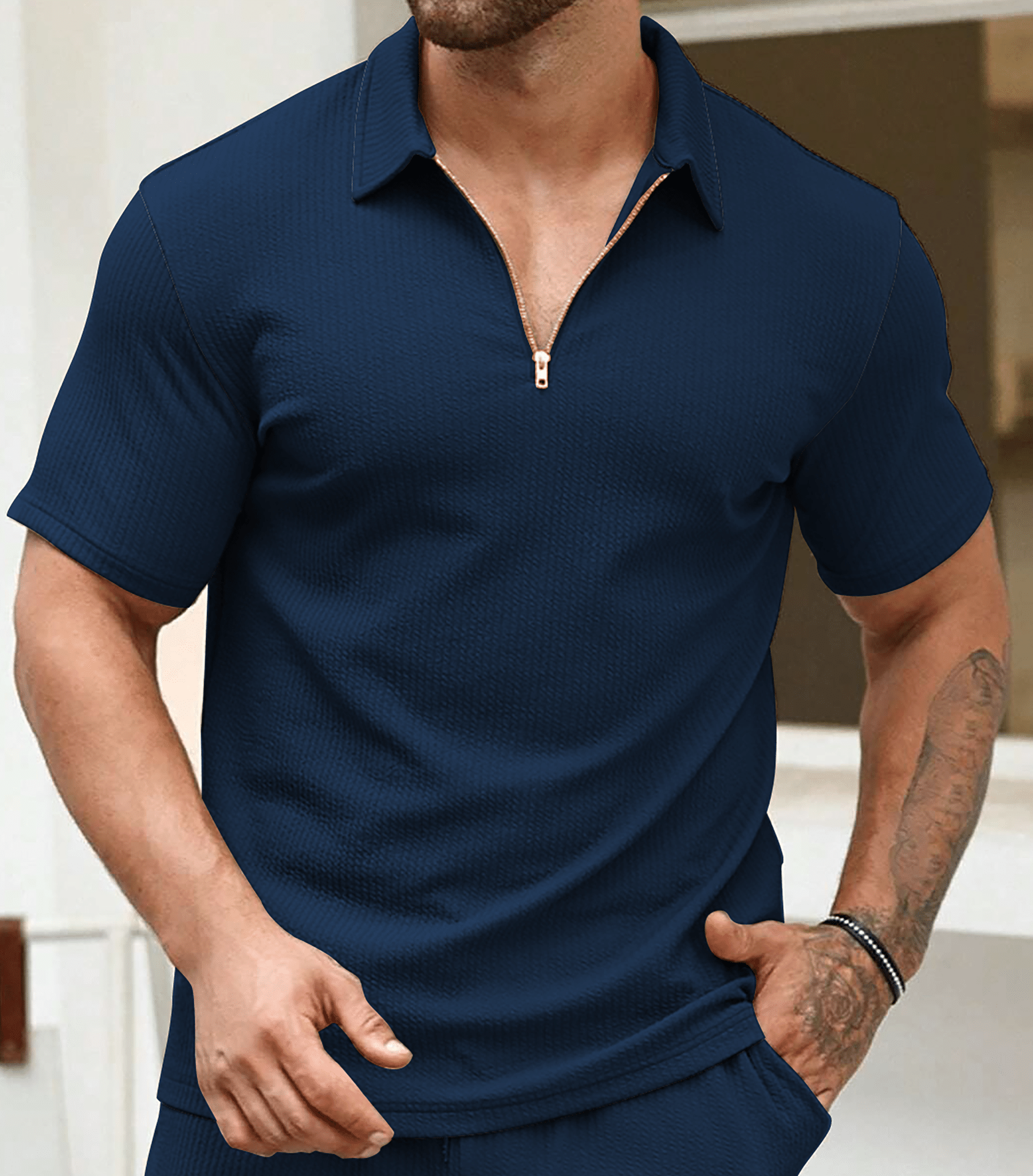 KAJARU Men Polyester Regular Fit Striped Polo T Shirt ( Blue ) KAJARU Men Polyester Regular Fit Striped Polo T Shirt ( Blue )