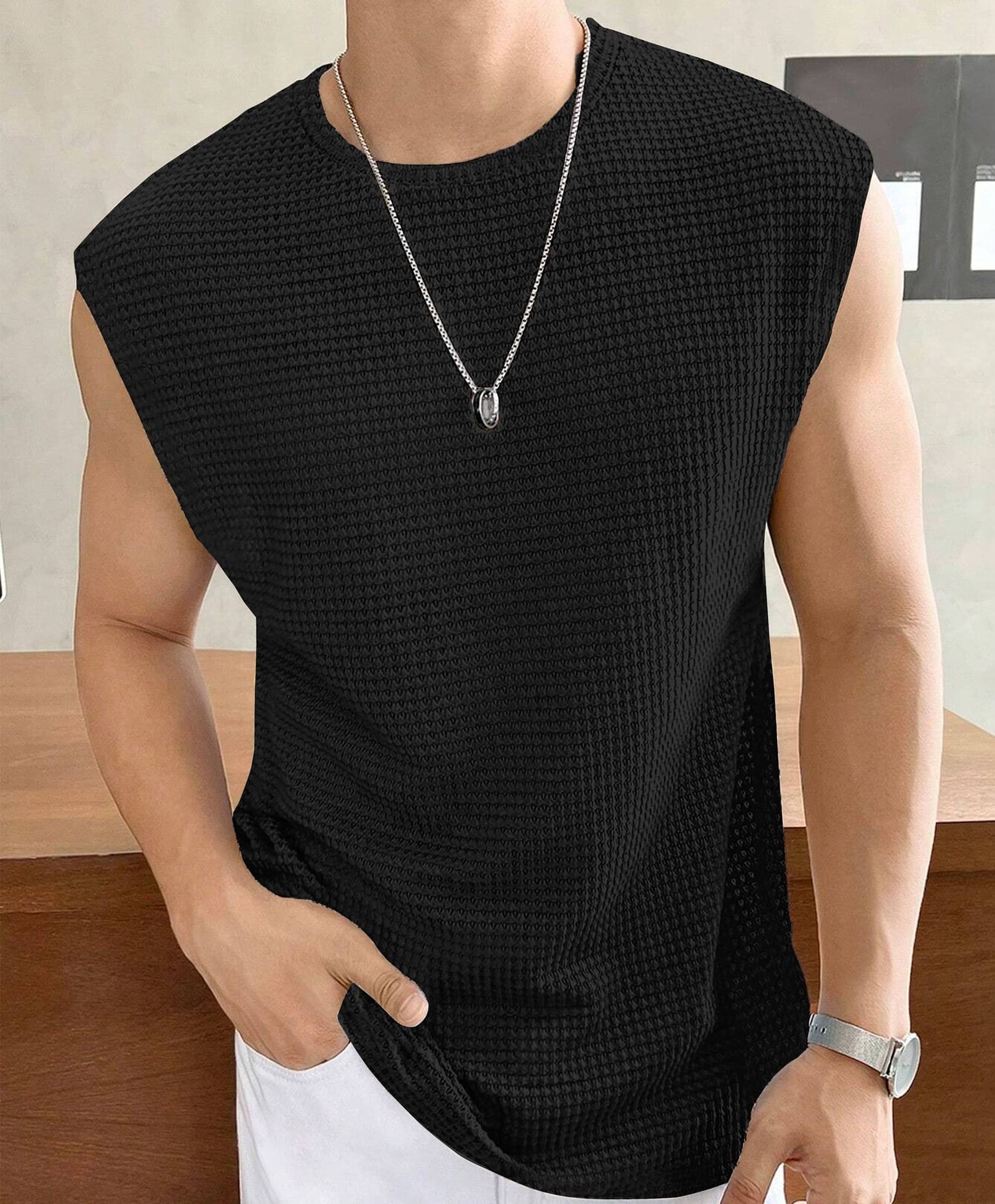     			KAJARU Pack of 1 Cotton Blend Tank For Men ( Black )