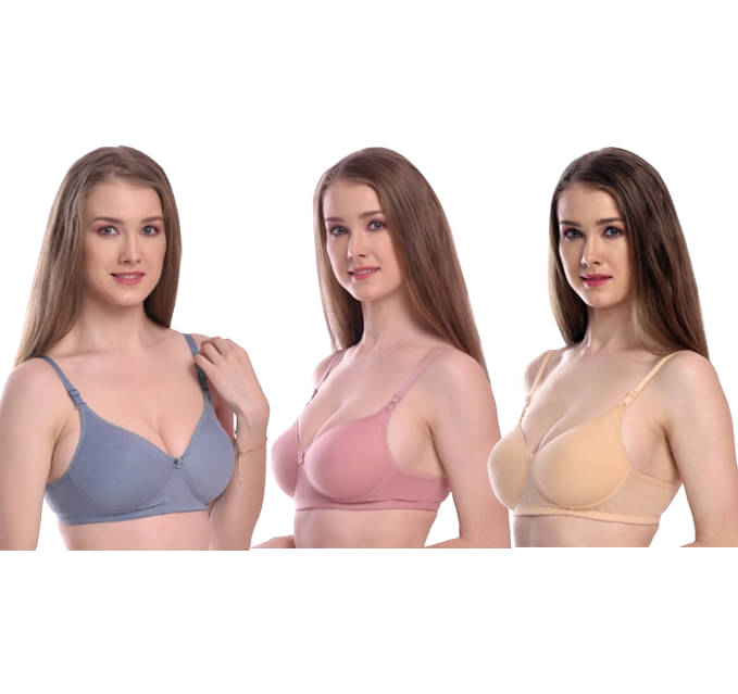 LEORBIX Pack of 3 Cotton Blend Non Padded Bralette Bra For Women ( Multicolor3 )     			LEORBIX Pack of 3 Cotton Blend Non Padded Bralette Bra For Women ( Multicolor3 )