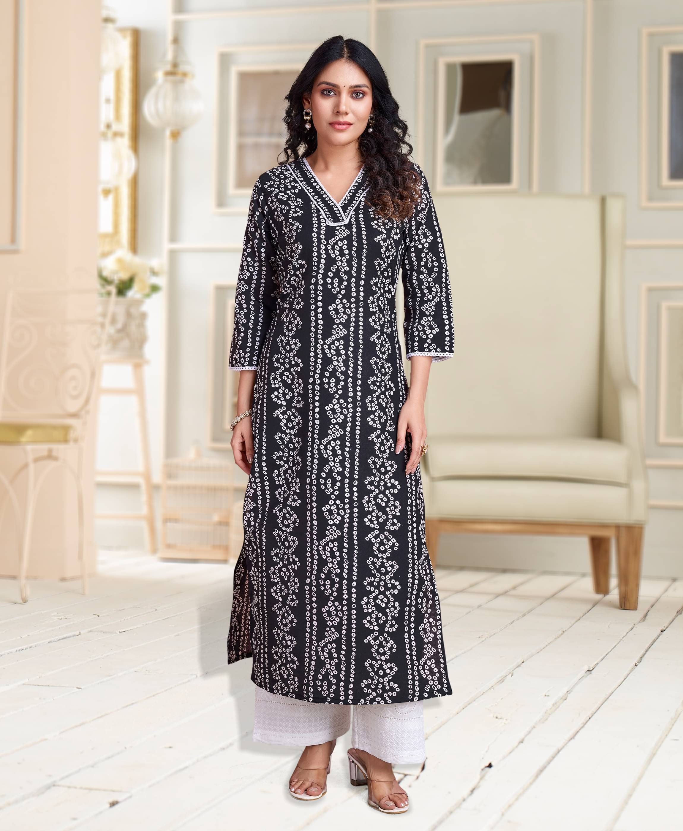     			MOJILAA Women Linen Printed Straight Kurti ( Black )