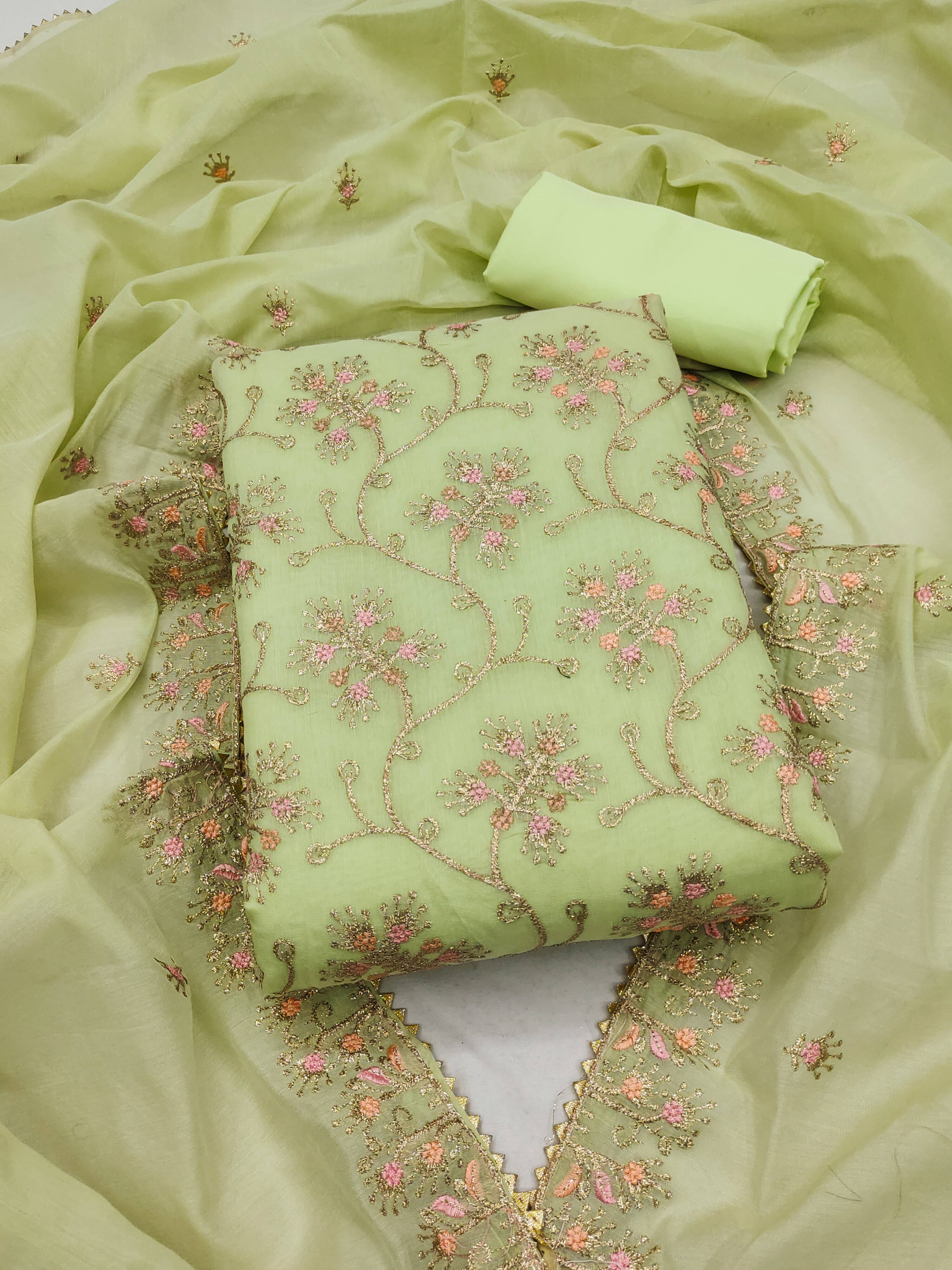 Nayanthara Trends Women Chanderi Unstitched Dress Material ( Green ) Nayanthara Trends Women Chanderi Unstitched Dress Material ( Green )