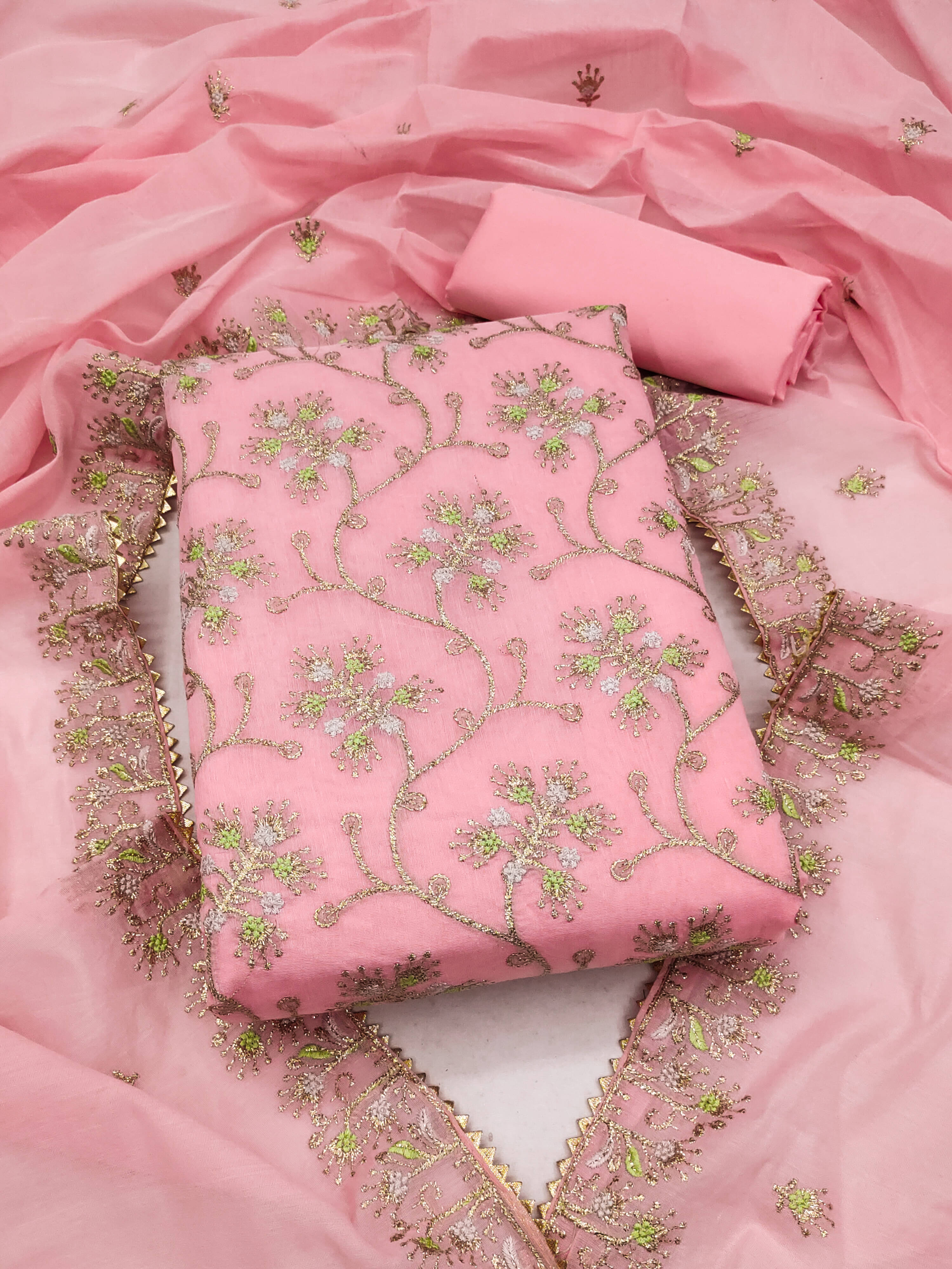 Nayanthara Trends Women Chanderi Unstitched Dress Material ( Pink ) Nayanthara Trends Women Chanderi Unstitched Dress Material ( Pink )
