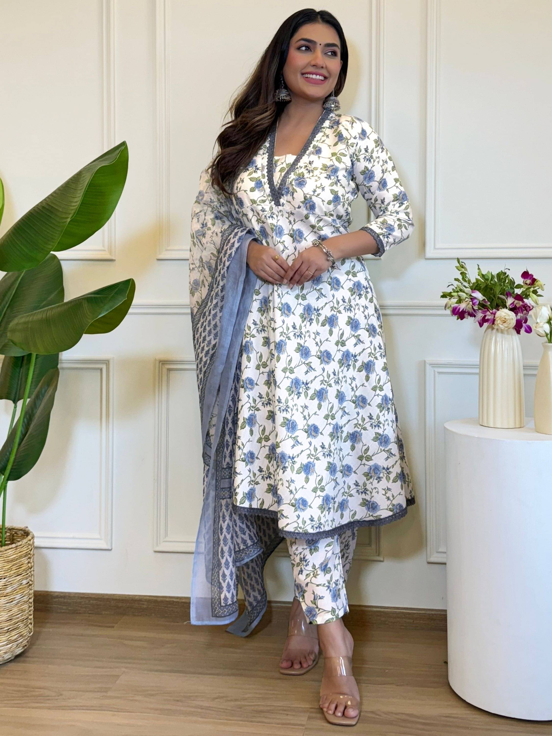 Niza Fashion Women Cotton Embroidered Straight Kurti With Pants ( Blue ) Niza Fashion Women Cotton Embroidered Straight Kurti With Pants ( Blue )