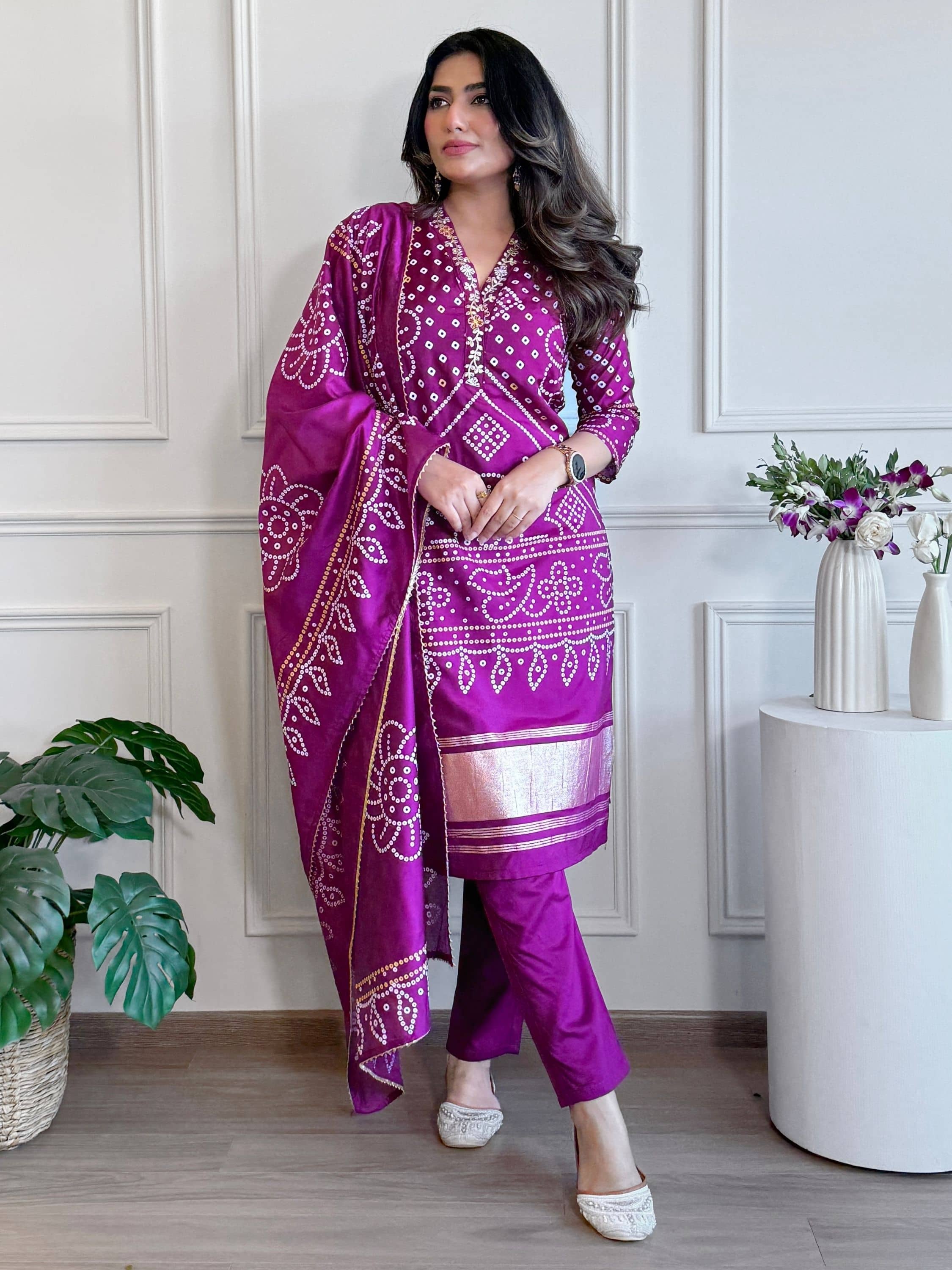 Niza Fashion Women Viscose Embroidered Straight Kurti With Pants ( Purple )