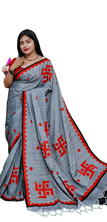 PIYARI FASHION Cotton Applique Tant Saree With Unstitched Blouse Piece ( Grey ) PIYARI FASHION Cotton Applique Tant Saree With Unstitched Blouse Piece ( Grey )