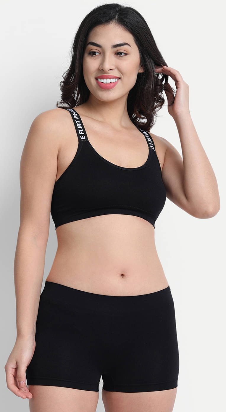     			Qidrezy Pack of 1 Cotton Bra & Panty Set For Women ( Black )