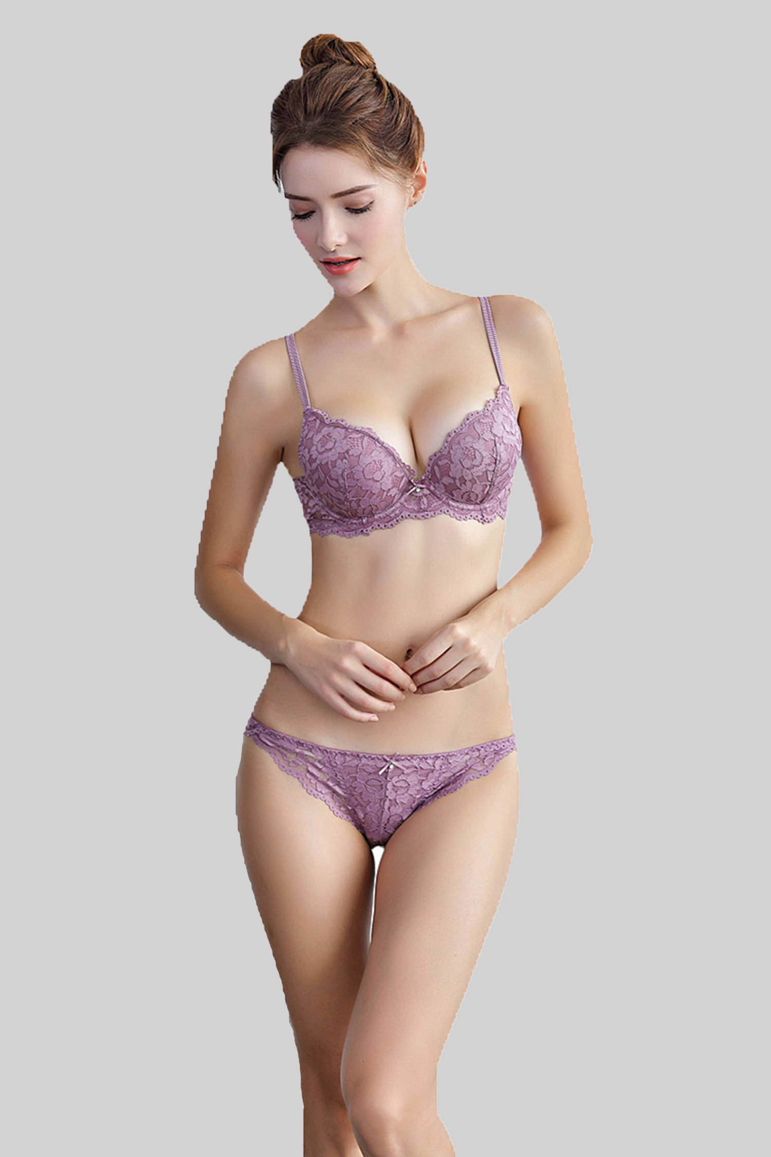     			Qidrezy Pack of 1 Net Bra & Panty Set For Women ( Purple )