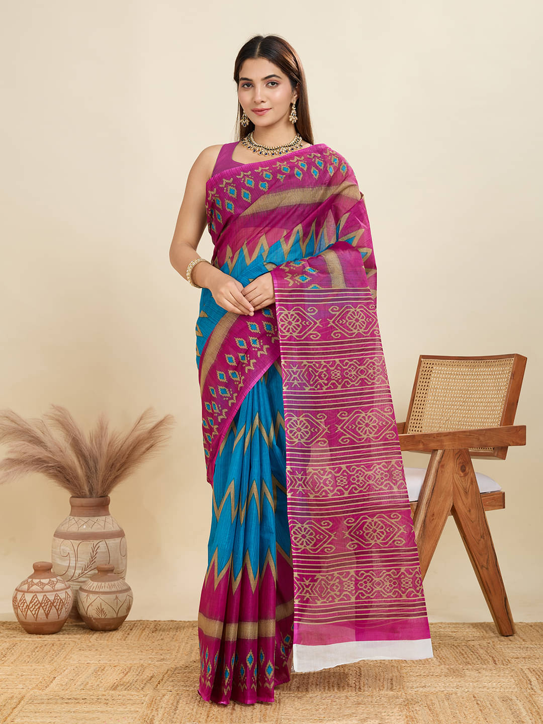 SHANVIKA Cotton Printed Sambalpuri Saree Without Blouse Piece ( Blue ) SHANVIKA Cotton Printed Sambalpuri Saree Without Blouse Piece ( Blue )