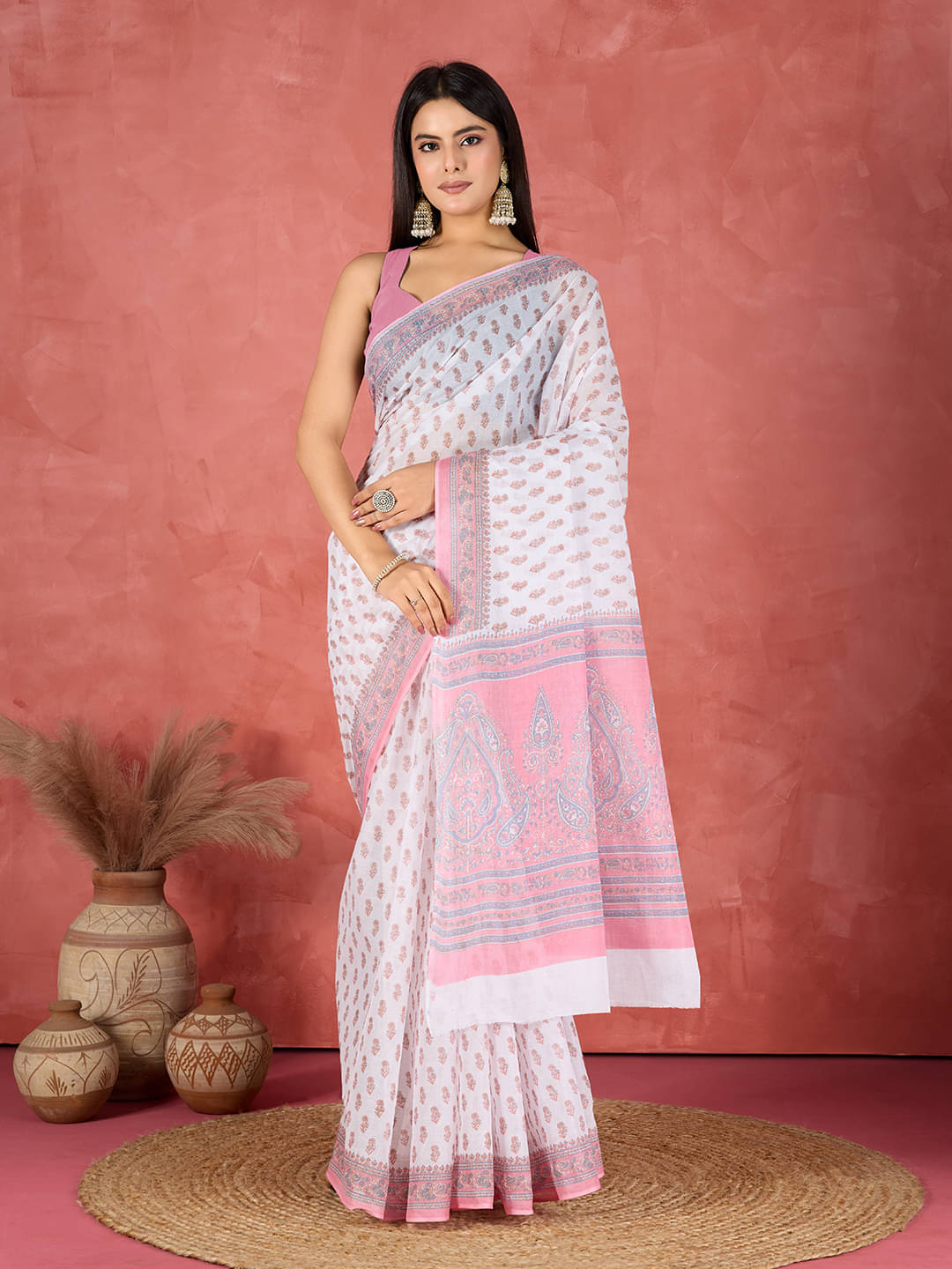 SHANVIKA Cotton Printed Sambalpuri Saree Without Blouse Piece ( White ) SHANVIKA Cotton Printed Sambalpuri Saree Without Blouse Piece ( White )