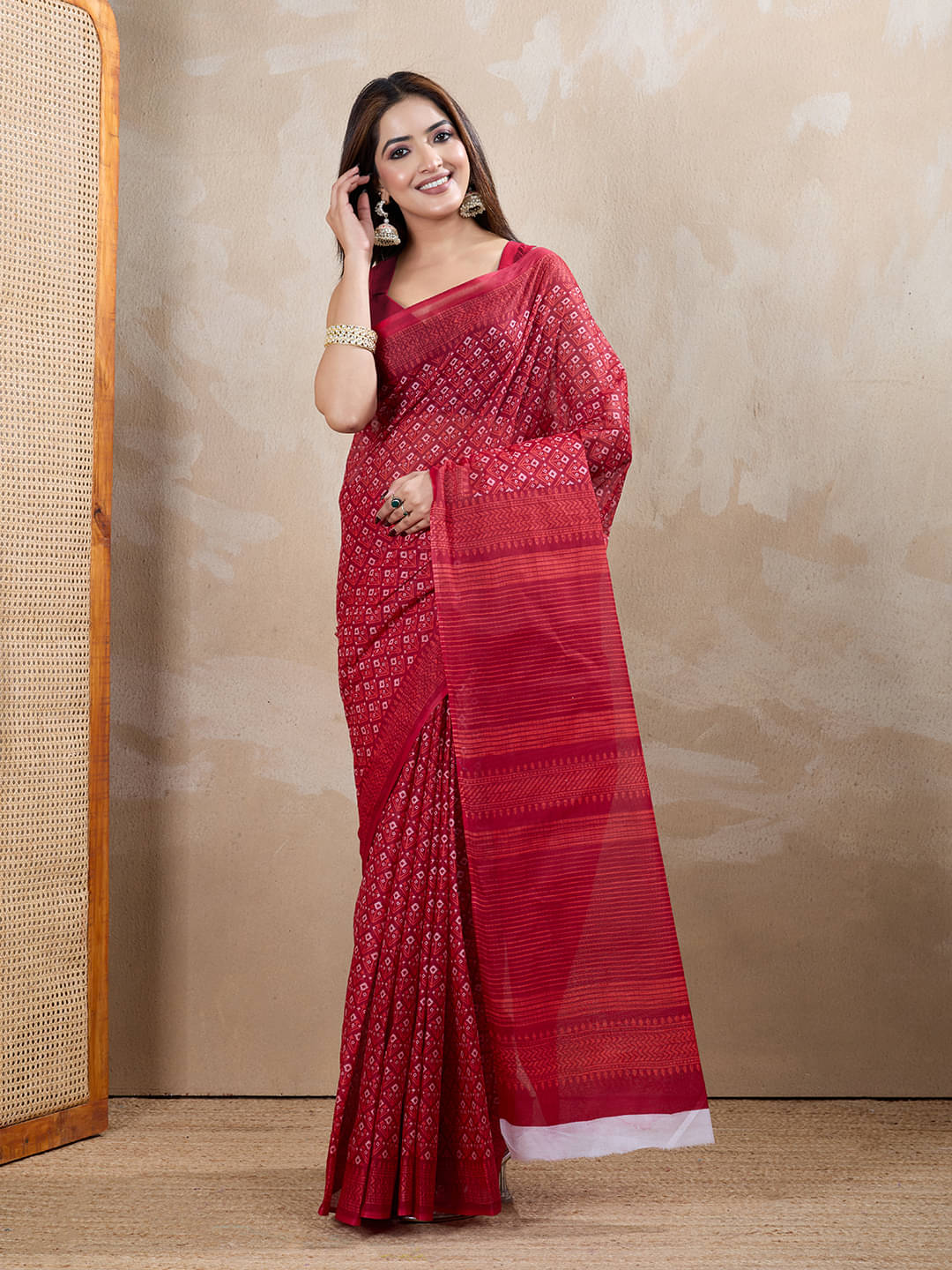 SHANVIKA Cotton Printed Sambalpuri Saree Without Blouse Piece ( Maroon ) SHANVIKA Cotton Printed Sambalpuri Saree Without Blouse Piece ( Maroon )