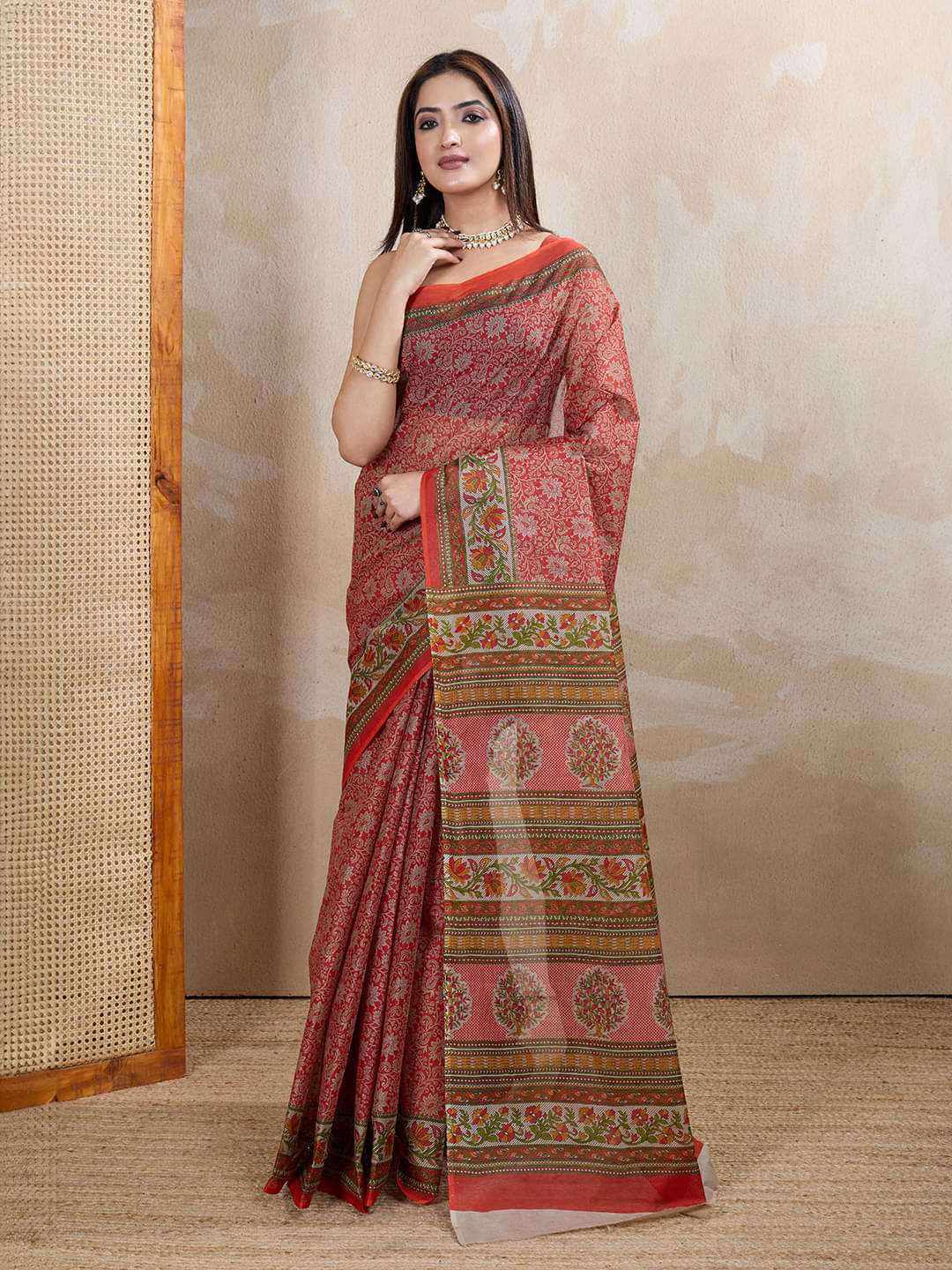     			SHANVIKA Cotton Printed Sambalpuri Saree Without Blouse Piece ( Red )
