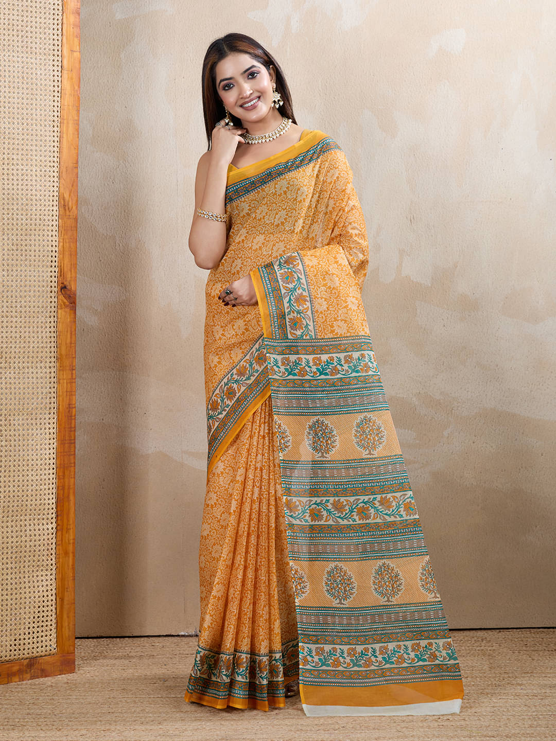 SHANVIKA Cotton Printed Sambalpuri Saree Without Blouse Piece ( Mustard ) SHANVIKA Cotton Printed Sambalpuri Saree Without Blouse Piece ( Mustard )