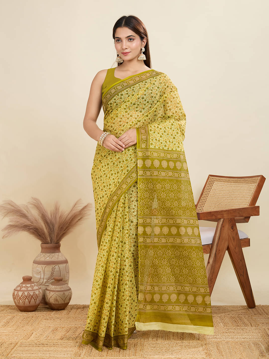     			SHANVIKA Cotton Printed Sambalpuri Saree Without Blouse Piece ( Yellow )