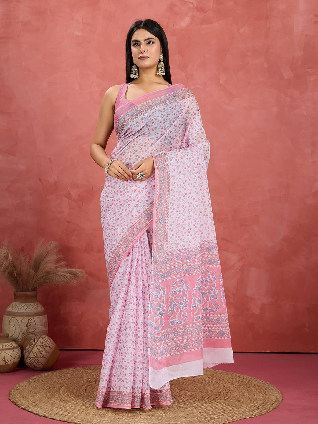     			SHANVIKA Cotton Printed Sambalpuri Saree Without Blouse Piece ( Pink )