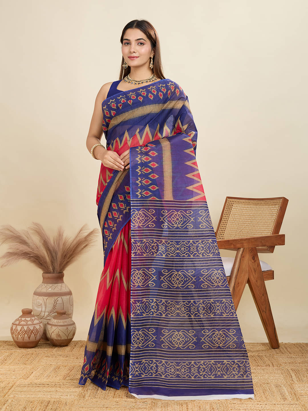     			SHANVIKA Cotton Printed Sambalpuri Saree Without Blouse Piece ( Pink )