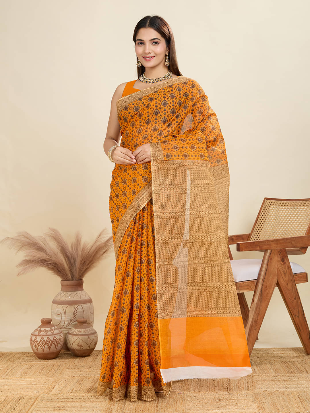 SHANVIKA Cotton Printed Sambalpuri Saree Without Blouse Piece ( Orange ) SHANVIKA Cotton Printed Sambalpuri Saree Without Blouse Piece ( Orange )