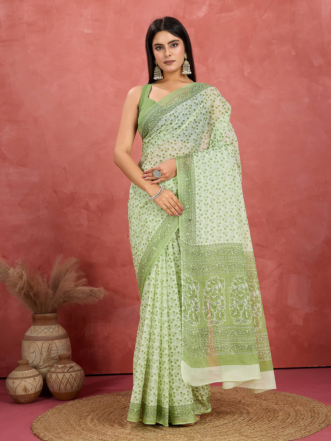 SHANVIKA Cotton Printed Sambalpuri Saree Without Blouse Piece ( Green ) SHANVIKA Cotton Printed Sambalpuri Saree Without Blouse Piece ( Green )