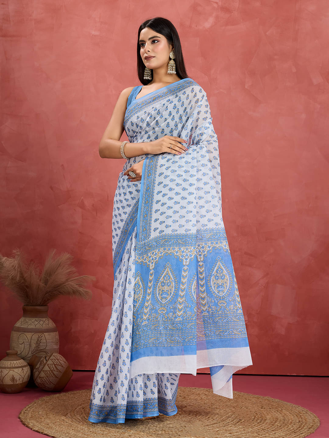 SHANVIKA Cotton Printed Sambalpuri Saree Without Blouse Piece ( White ) SHANVIKA Cotton Printed Sambalpuri Saree Without Blouse Piece ( White )
