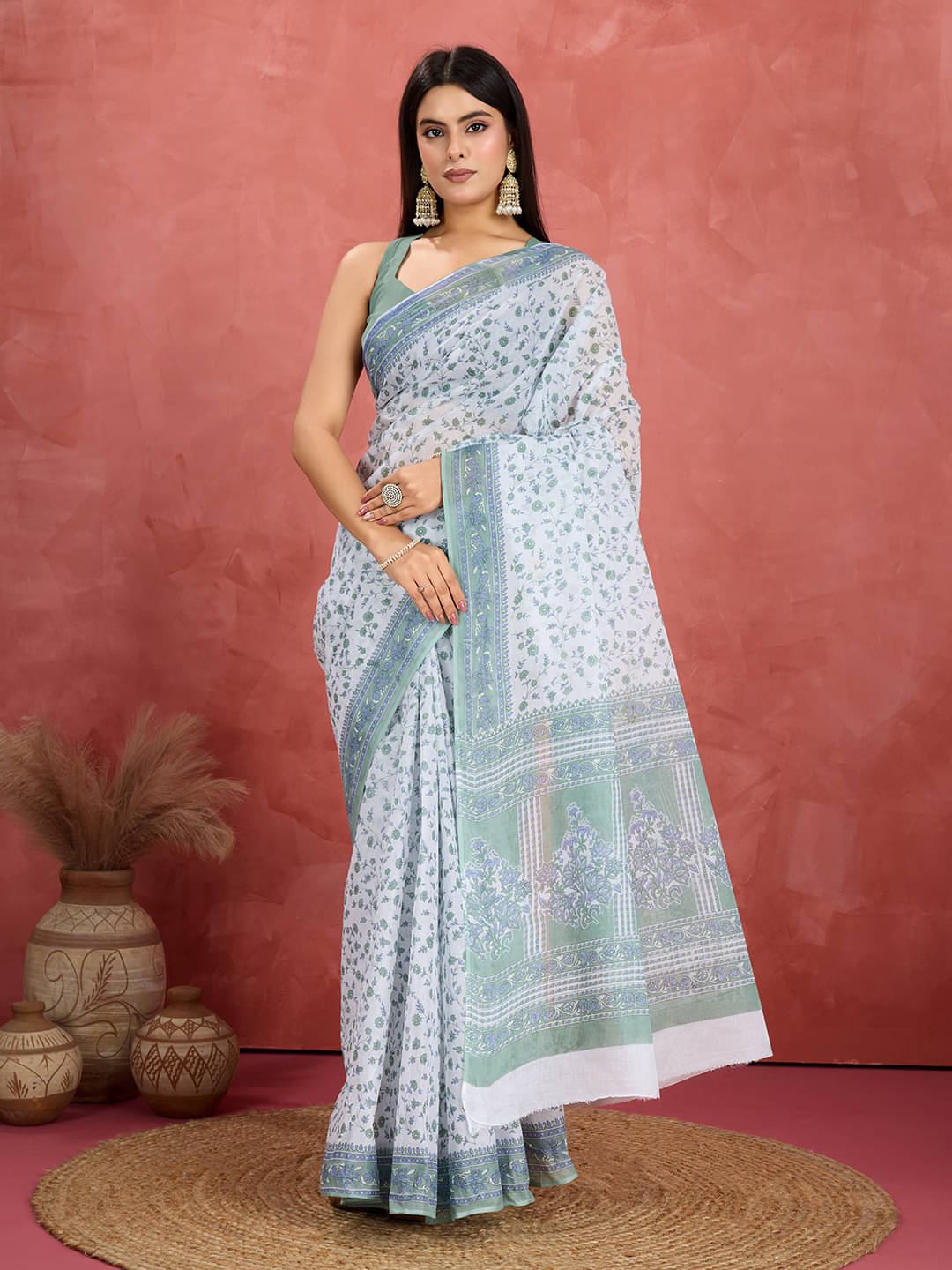 SHANVIKA Cotton Printed Sambalpuri Saree Without Blouse Piece ( White ) SHANVIKA Cotton Printed Sambalpuri Saree Without Blouse Piece ( White )