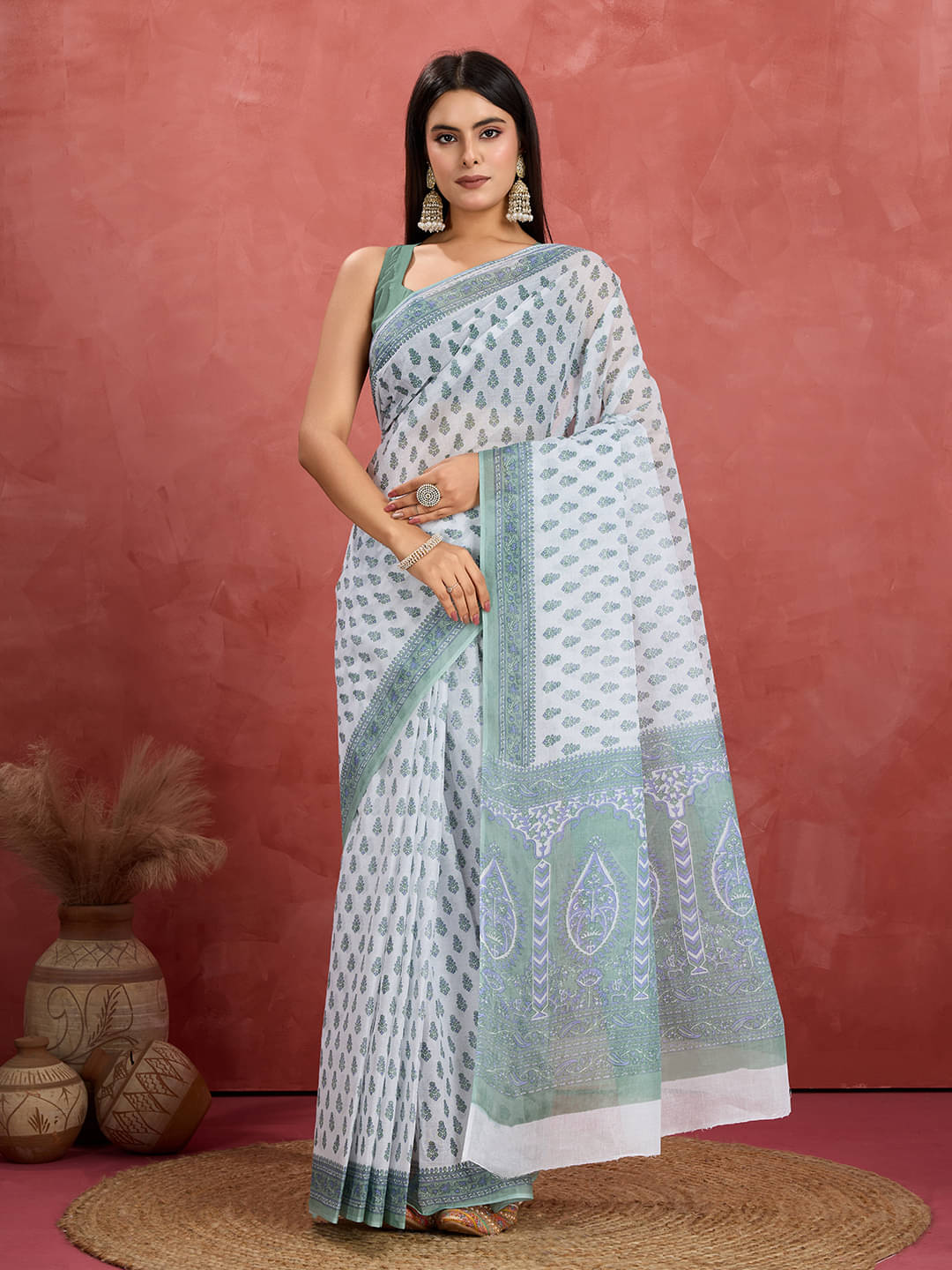     			SHANVIKA Cotton Printed Sambalpuri Saree Without Blouse Piece ( White )