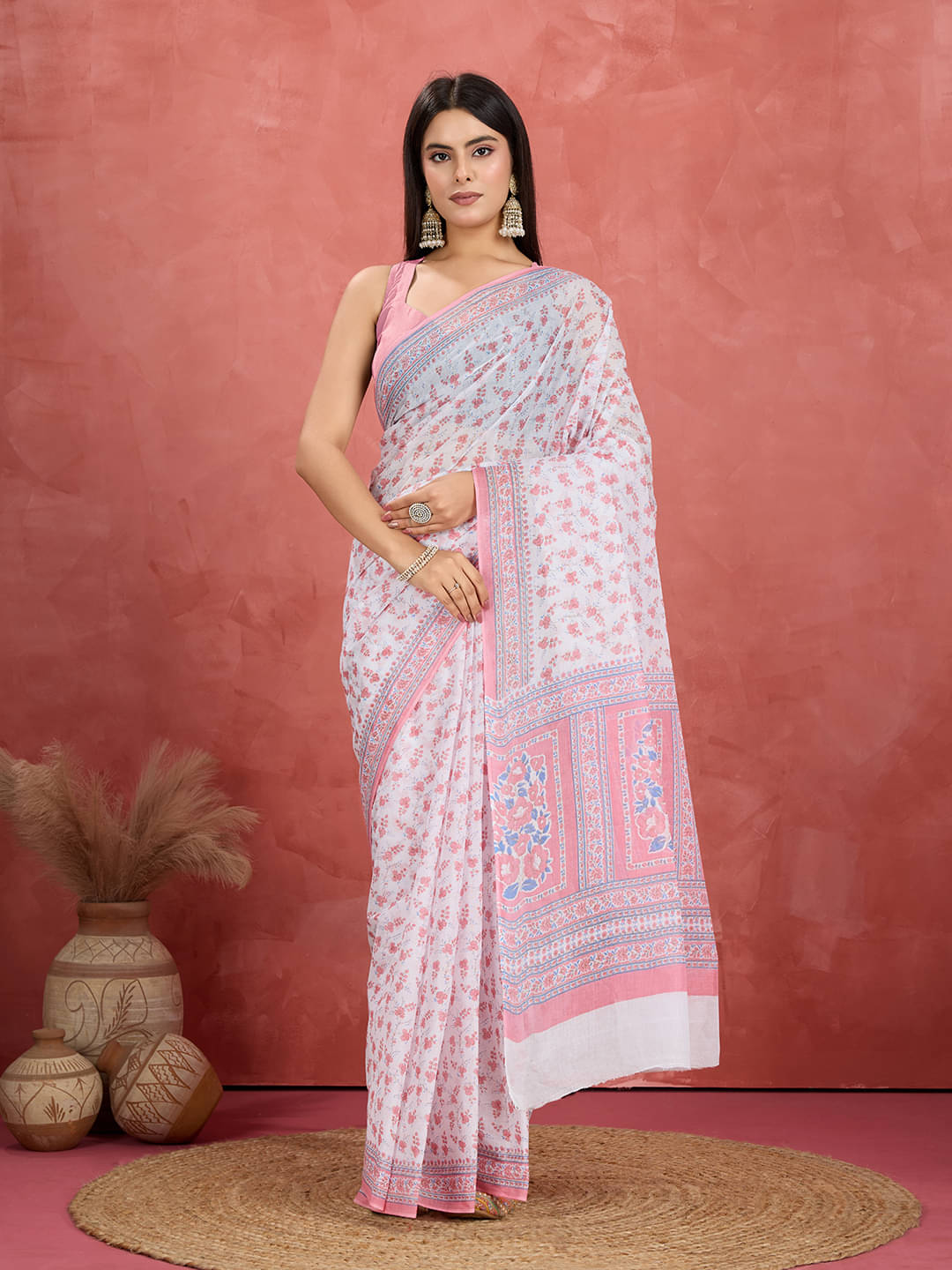     			SHANVIKA Cotton Printed Sambalpuri Saree Without Blouse Piece ( White )