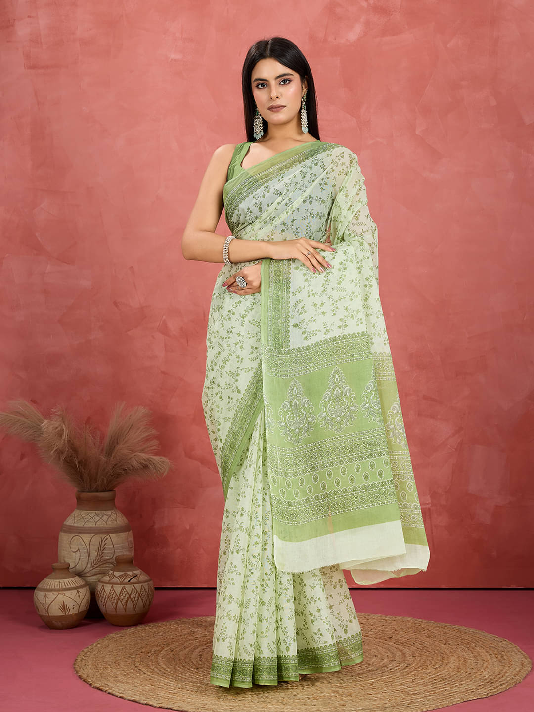     			SHANVIKA Cotton Printed Sambalpuri Saree Without Blouse Piece ( Green )
