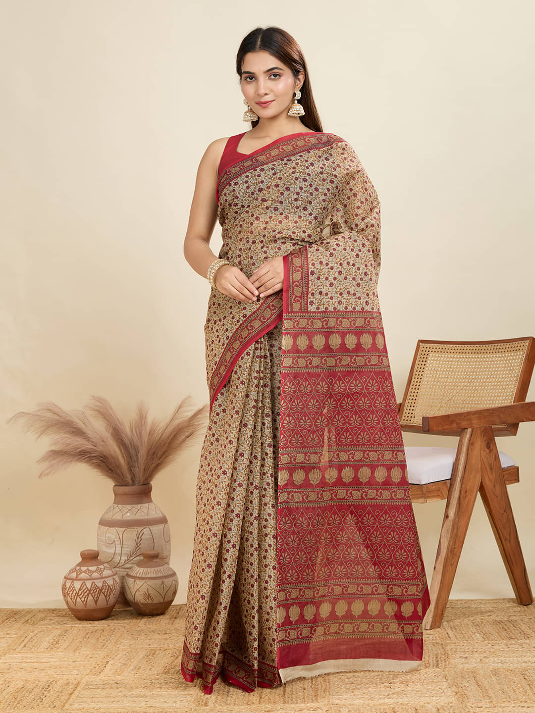     			SHANVIKA Cotton Printed Sambalpuri Saree Without Blouse Piece ( Beige )