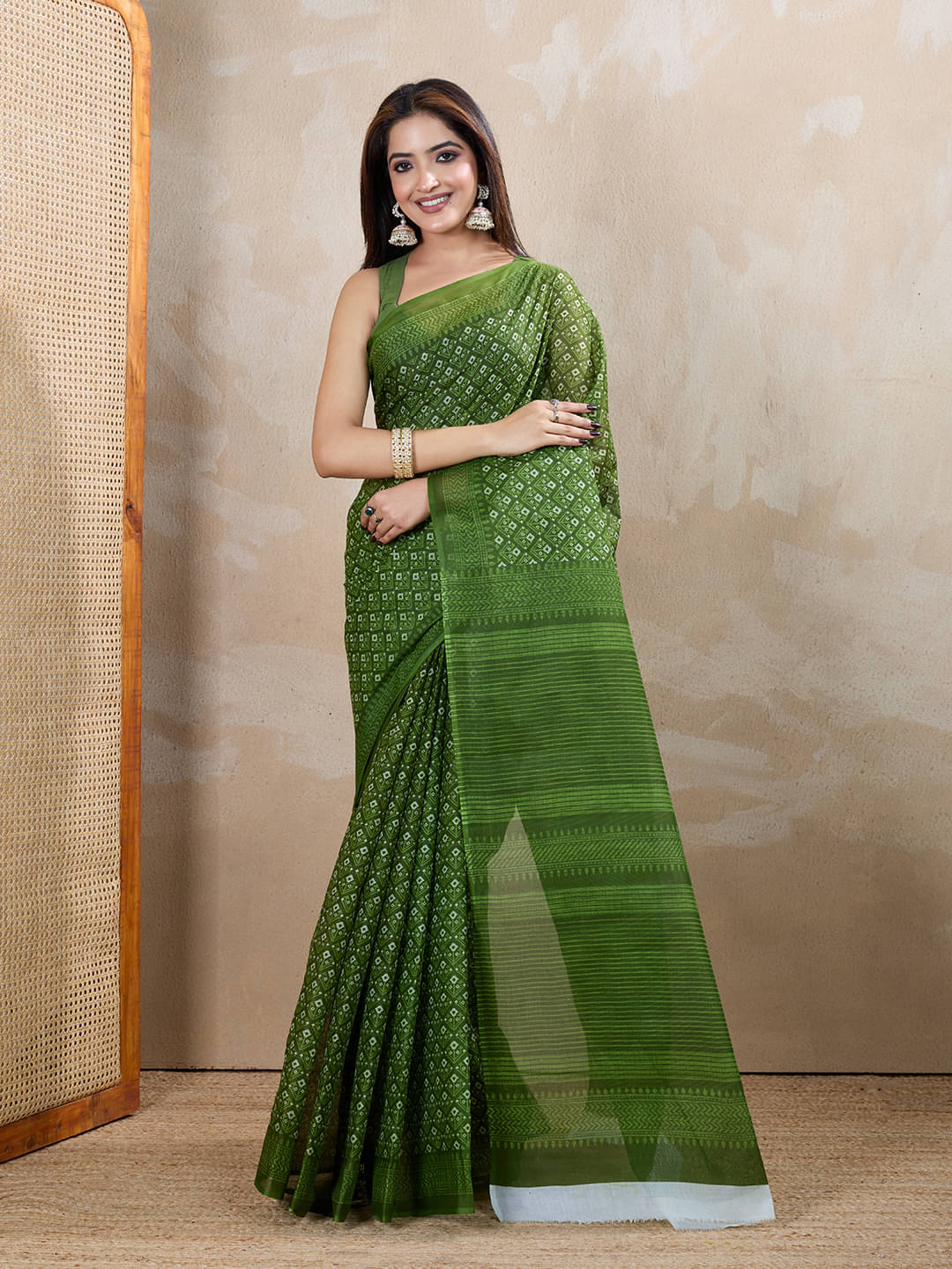     			SHANVIKA Cotton Printed Sambalpuri Saree Without Blouse Piece ( Green )