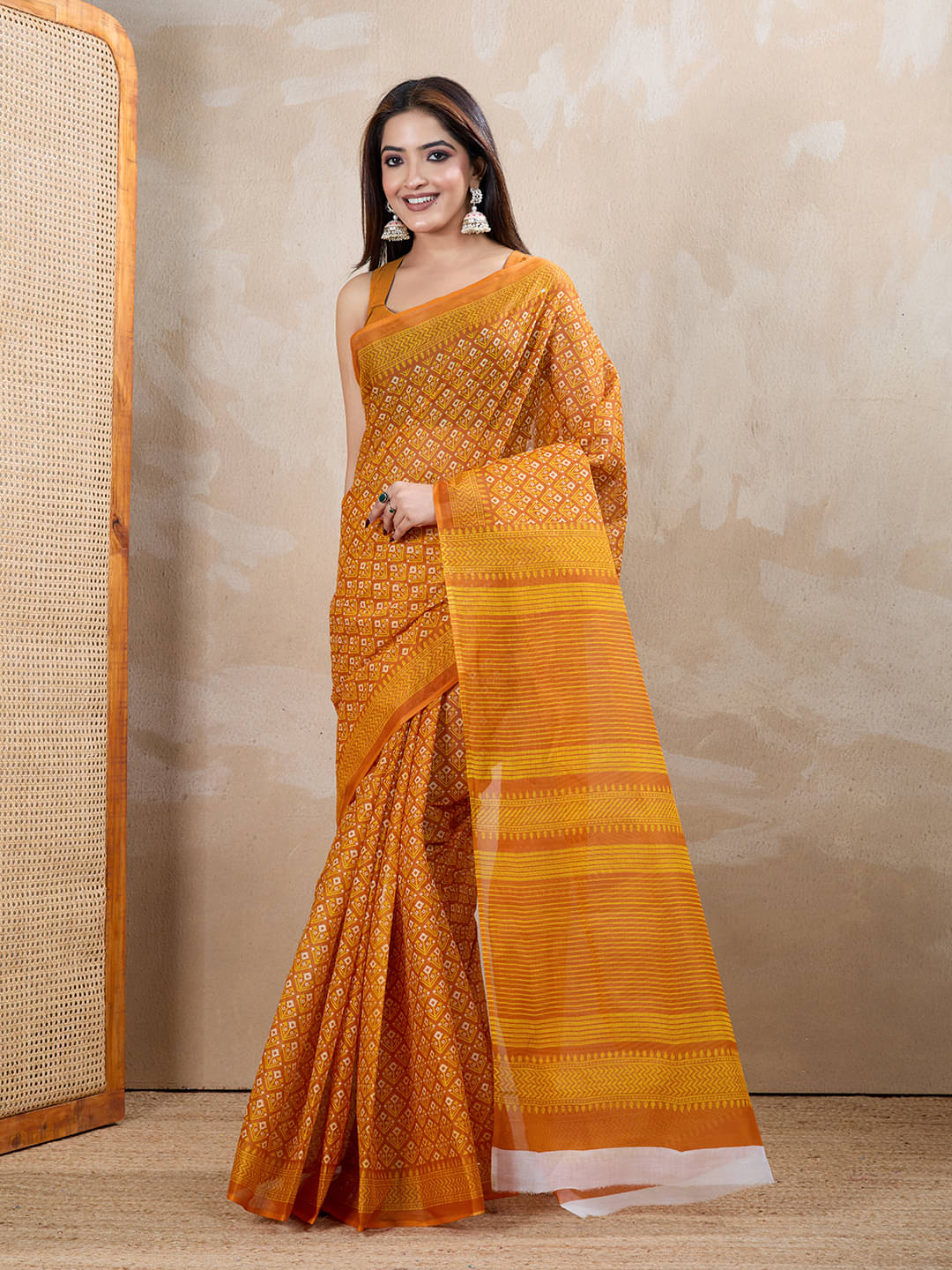 SHANVIKA Cotton Printed Sambalpuri Saree Without Blouse Piece ( Mustard ) SHANVIKA Cotton Printed Sambalpuri Saree Without Blouse Piece ( Mustard )