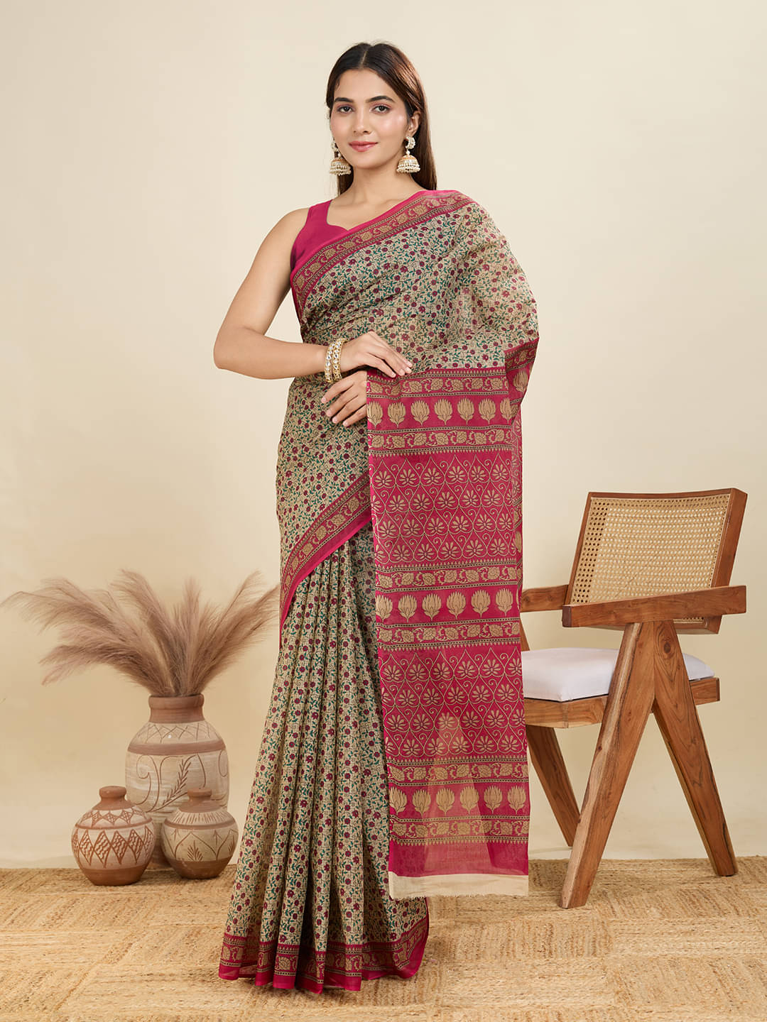 SHANVIKA Cotton Printed Sambalpuri Saree Without Blouse Piece ( Beige ) SHANVIKA Cotton Printed Sambalpuri Saree Without Blouse Piece ( Beige )